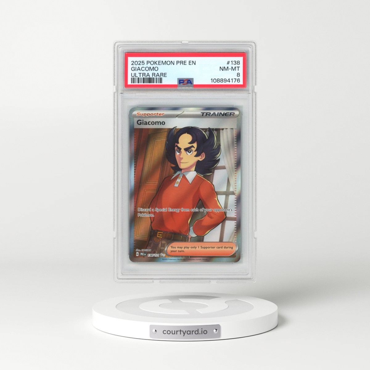 2025 Pokémon Pre EN-Prismatic Evolutions #138 Giacomo - Ultra Rare (PSA 8 NM-MT)