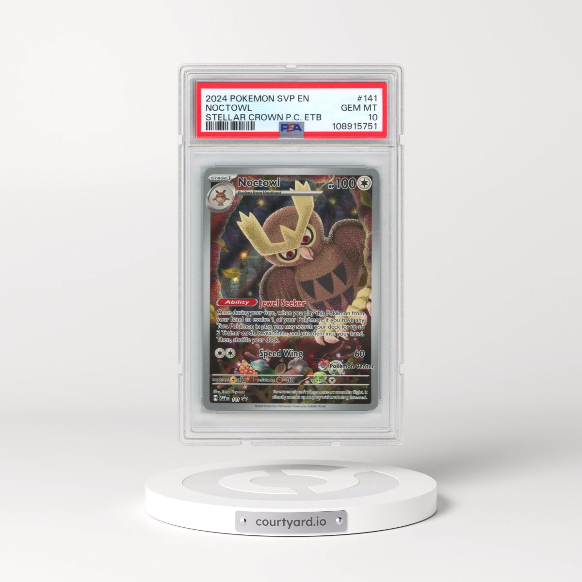 2024 Pokémon Svp EN-SV Black Star Promo #141 Noctowl - Stellar Crown Pokemon Center Elite Trainer Box (PSA 10 GEM MINT)