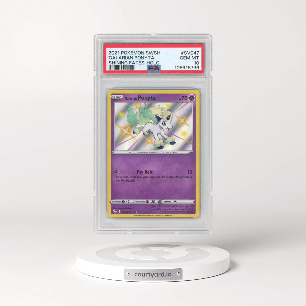 2021 Pokémon Sword & Shield Shining Fates #SV047 Galarian Ponyta - Holo (PSA 10 GEM MINT)