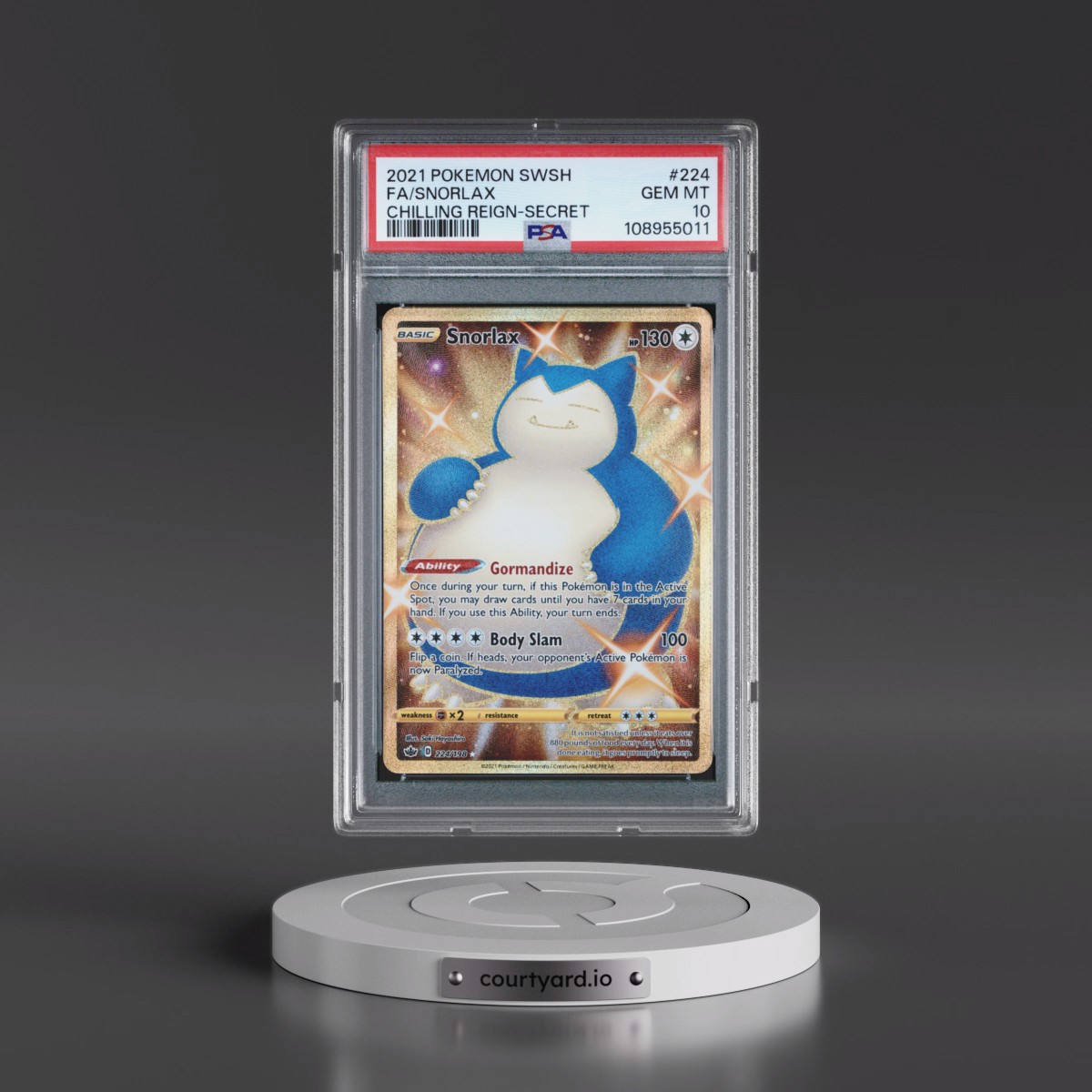 2021 Pokémon Sword & Shield Chilling Reign Snorlax - Full Art Secret #224 PSA 10