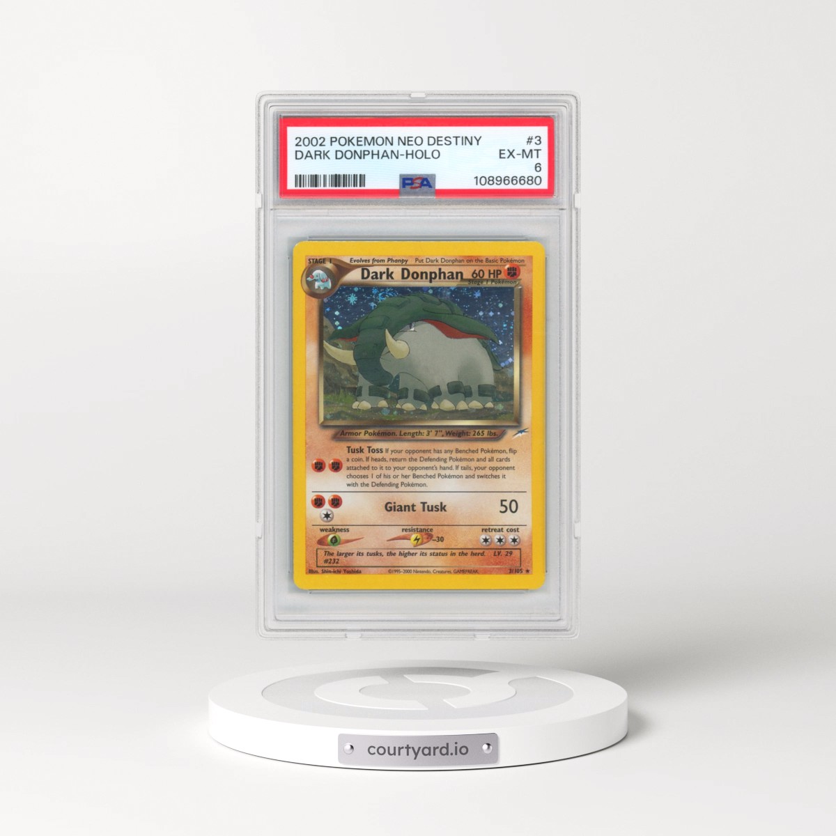 2002 Pokémon Neo Destiny #3 Dark Donphan - Holo (PSA 6 EX-MT)