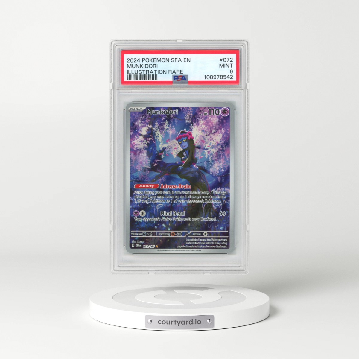 2024 Pokémon Sfa EN-Shrouded Fable #072 Munkidori - Illustration Rare (PSA 9 MINT)