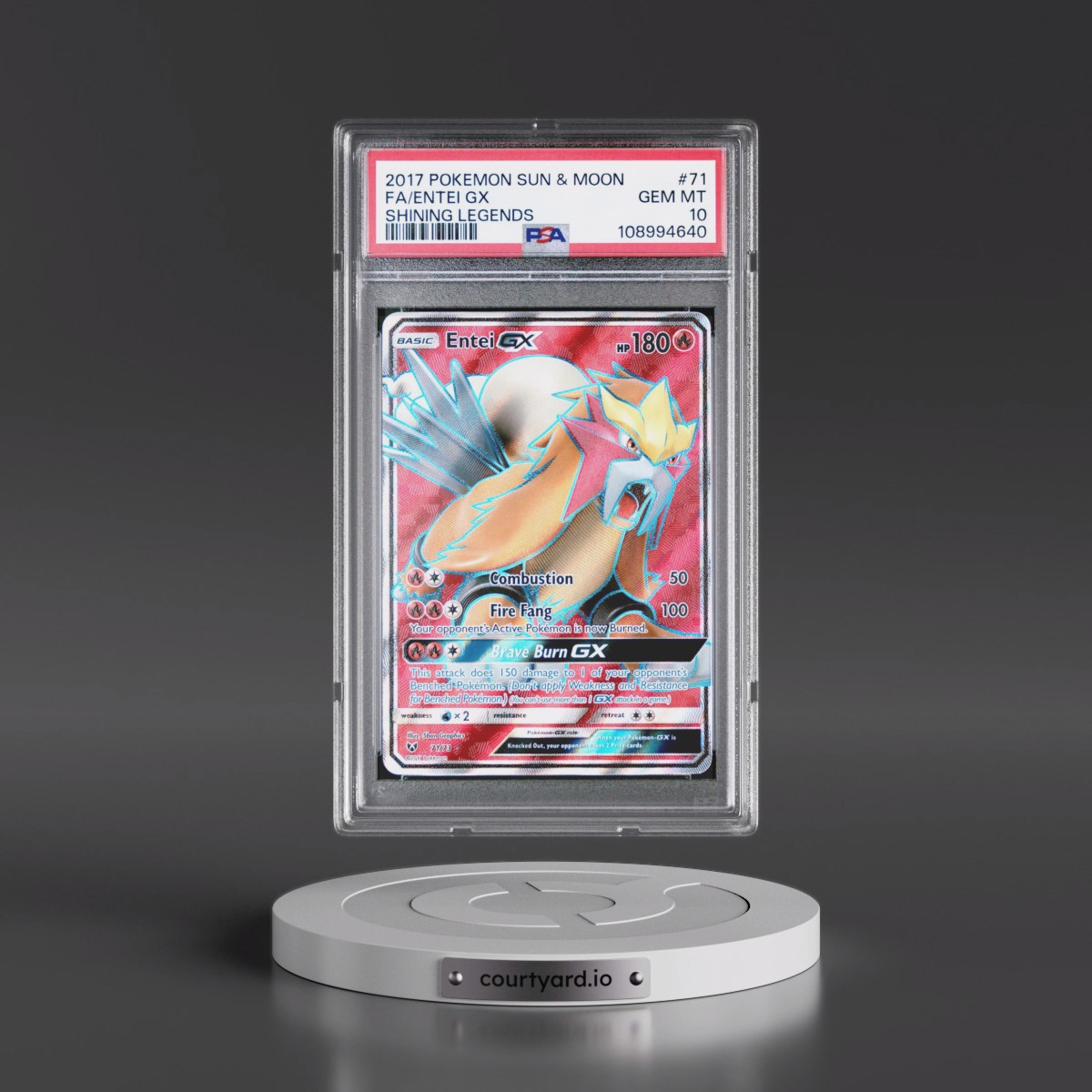 2017 Pokémon Sun & Moon Shining Legends #71 Entei GX - Holo Full Art (PSA 10 GEM MINT)