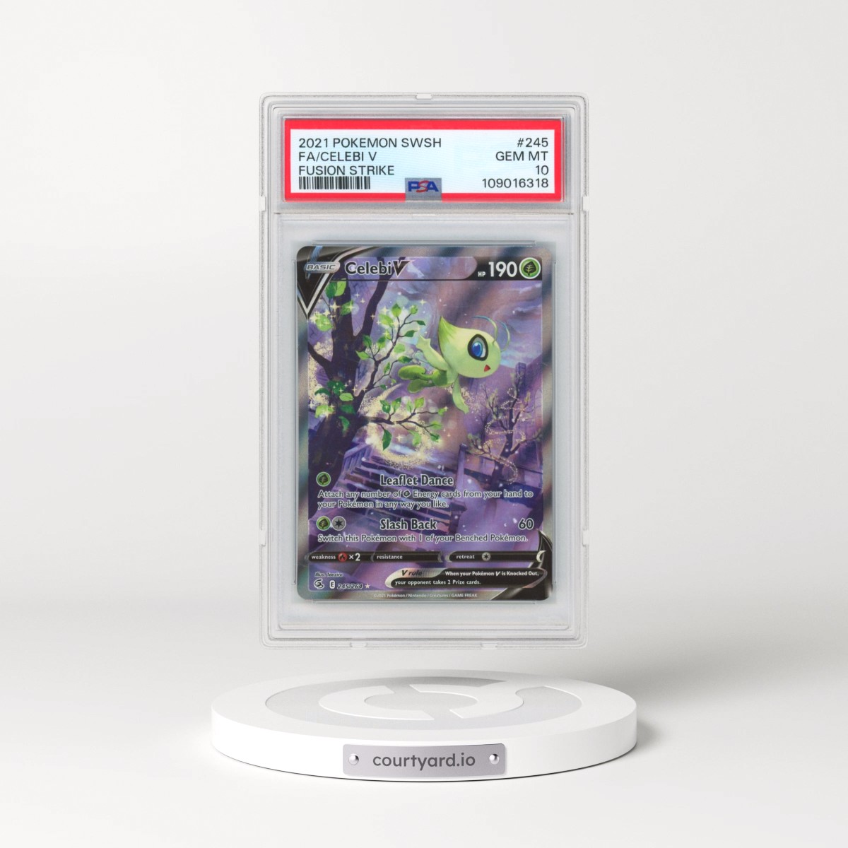 2021 Pokémon Sword & Shield Fusion Strike #245 Celebi V - Holo Full Art (PSA 10 GEM MINT)