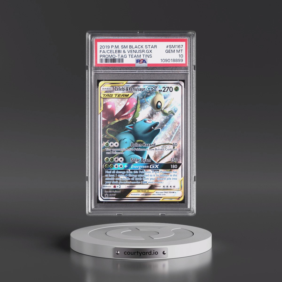 2019 Pokémon SM Black Star Promo #SM167 Celebi & Venusaur GX - Holo Full Art Tag Team Tins (PSA 10 GEM MINT)