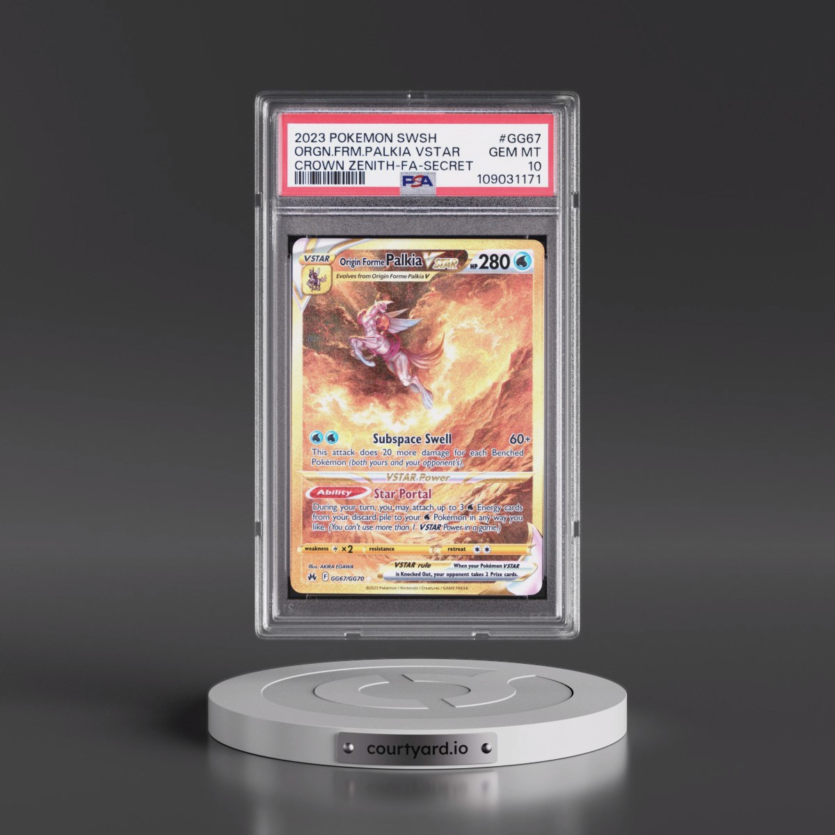 2023 Pokémon Sword and Shield Crown Zenith #GG67 Origin Forme Palkia Vstar - Full Art Secret (PSA 10 GEM MINT)
