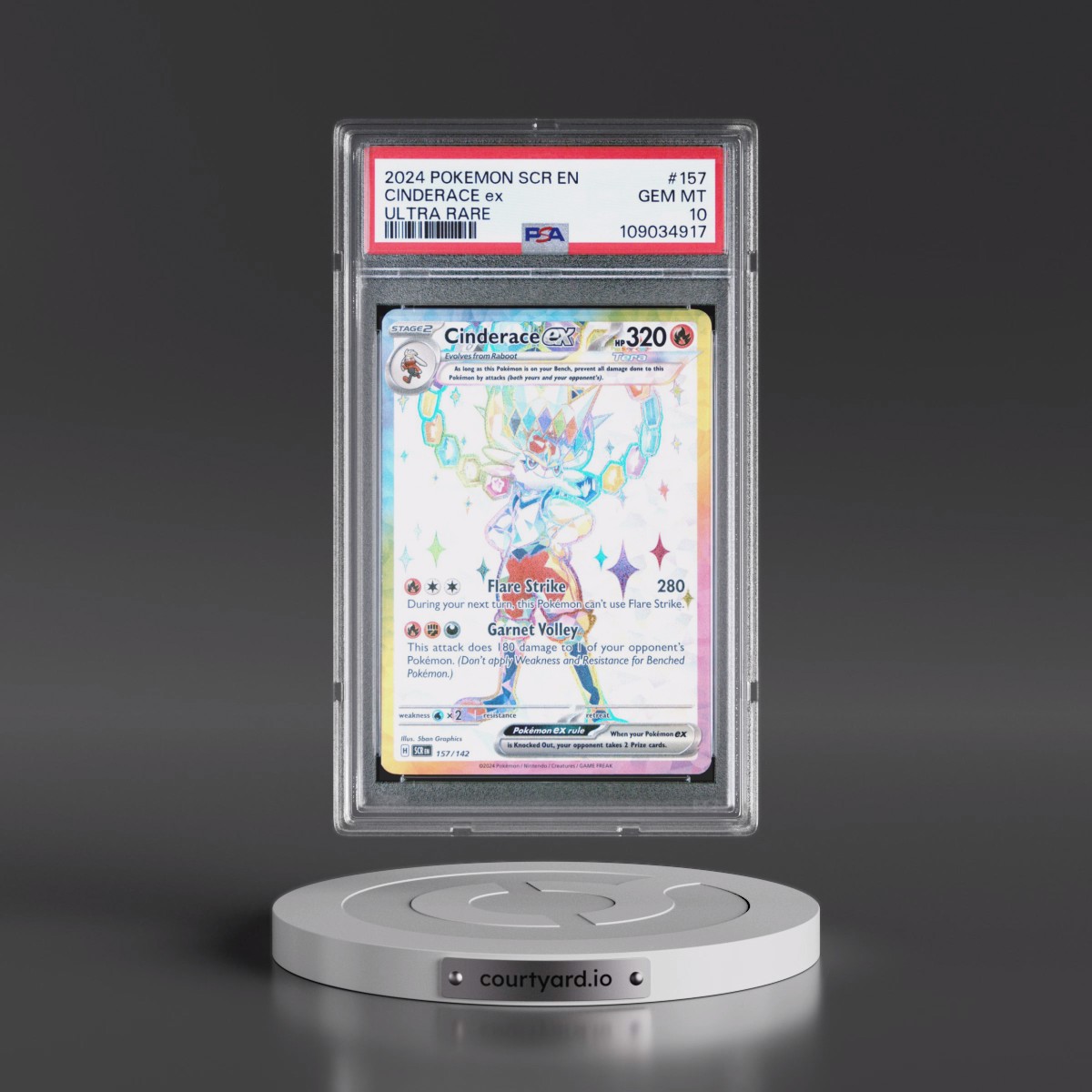 2024 Pokémon Scr EN-Stellar Crown #157 Cinderace EX - Holo Ultra Rare (PSA 10 GEM MINT)