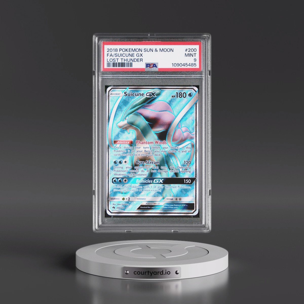 2018 Pokémon Sun & Moon Lost Thunder #200 Suicune GX - Holo Full Art (PSA 9 MINT)