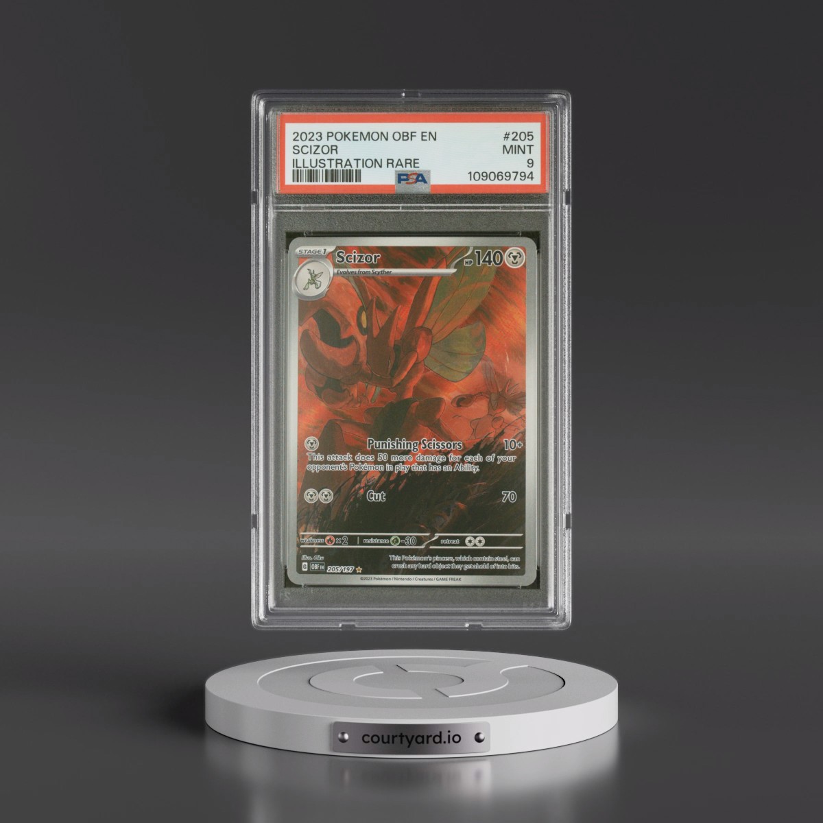 2023 Pokémon Obf EN-Obsidian Flames #205 Scizor - Illustration Rare (PSA 9 MINT)