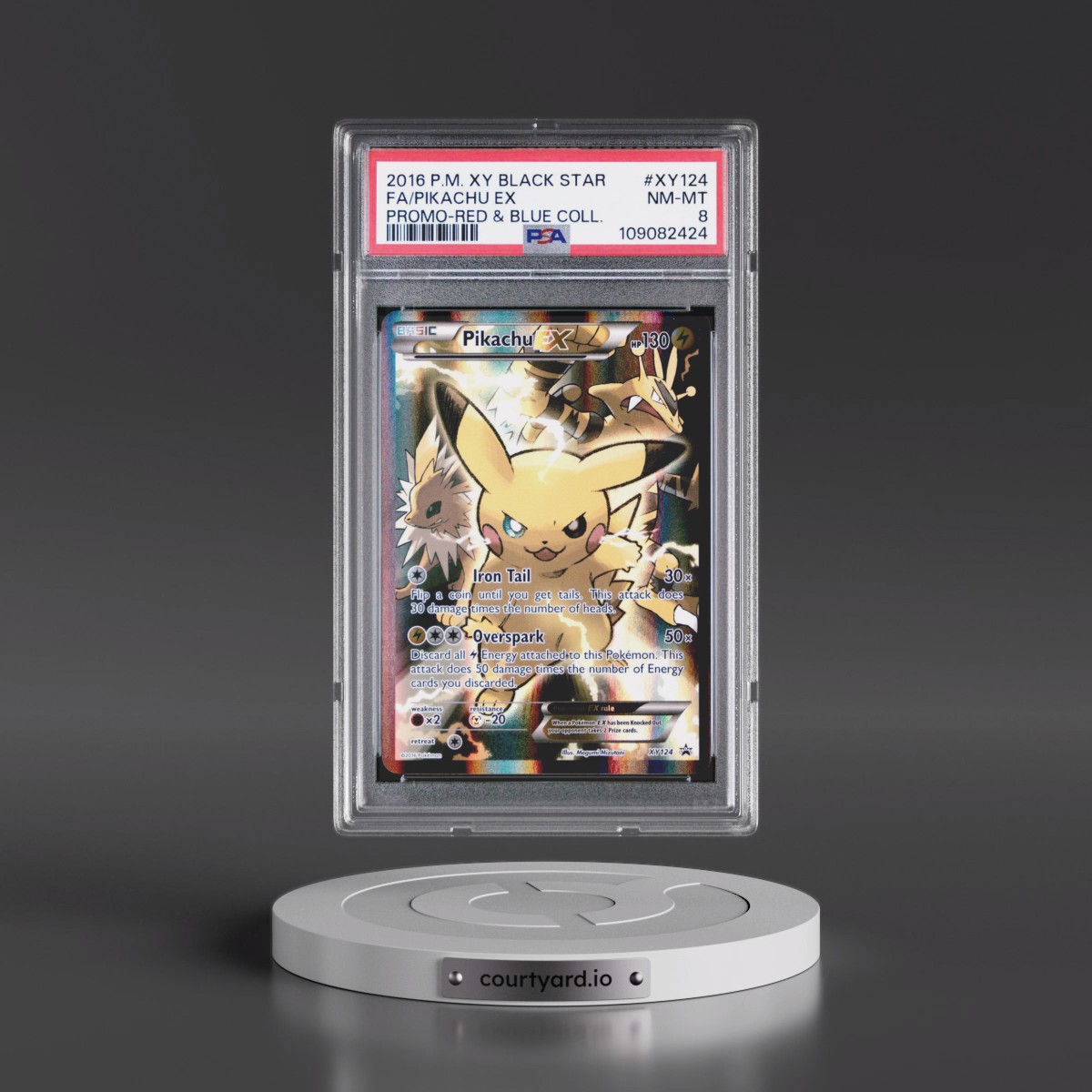 2016 Pokémon XY Black Star Promo #XY124 Pikachu EX - Holo Full Art Red & Blue Collection (PSA 8 NM-MT)