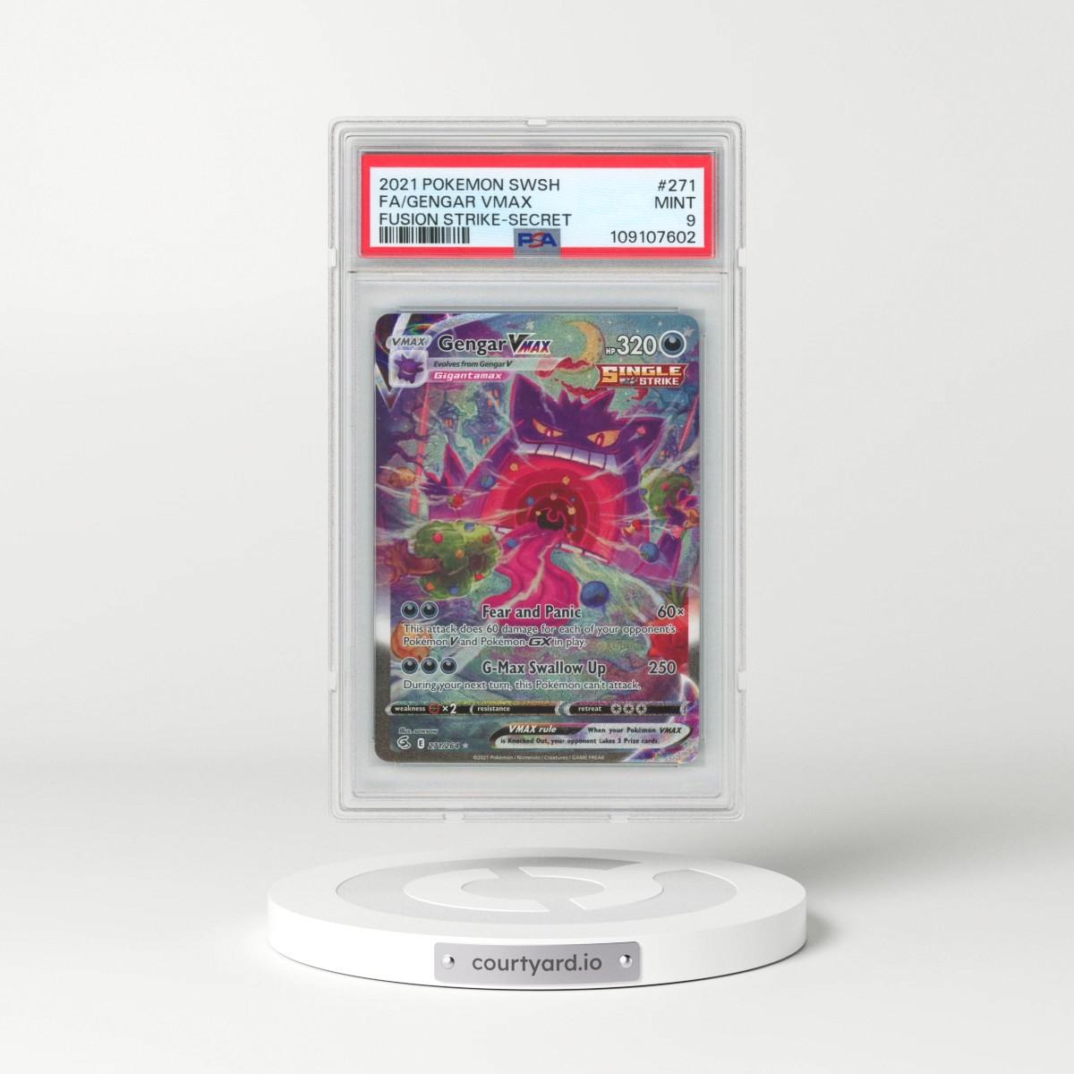 2021 Pokémon Sword & Shield Fusion Strike #271 Gengar Vmax - Full Art Secret (PSA 9 MINT)