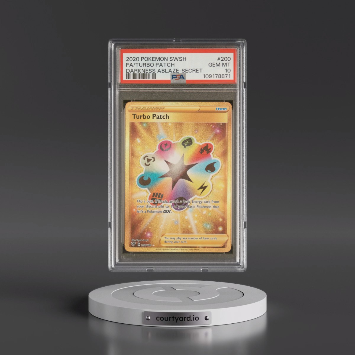 2020 Pokémon Sword & Shield Darkness Ablaze #200 Turbo Patch - Full Art Secret (PSA 10 GEM MINT)