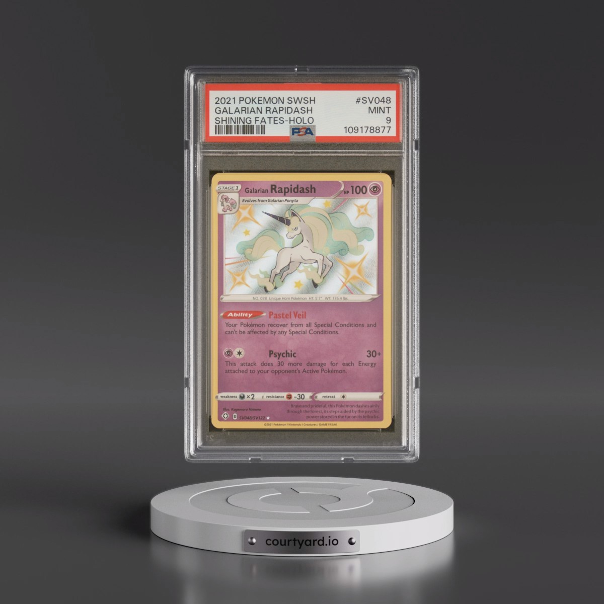 2021 Pokémon Sword & Shield Shining Fates #SV048 Galarian Rapidash - Holo (PSA 9 MINT)