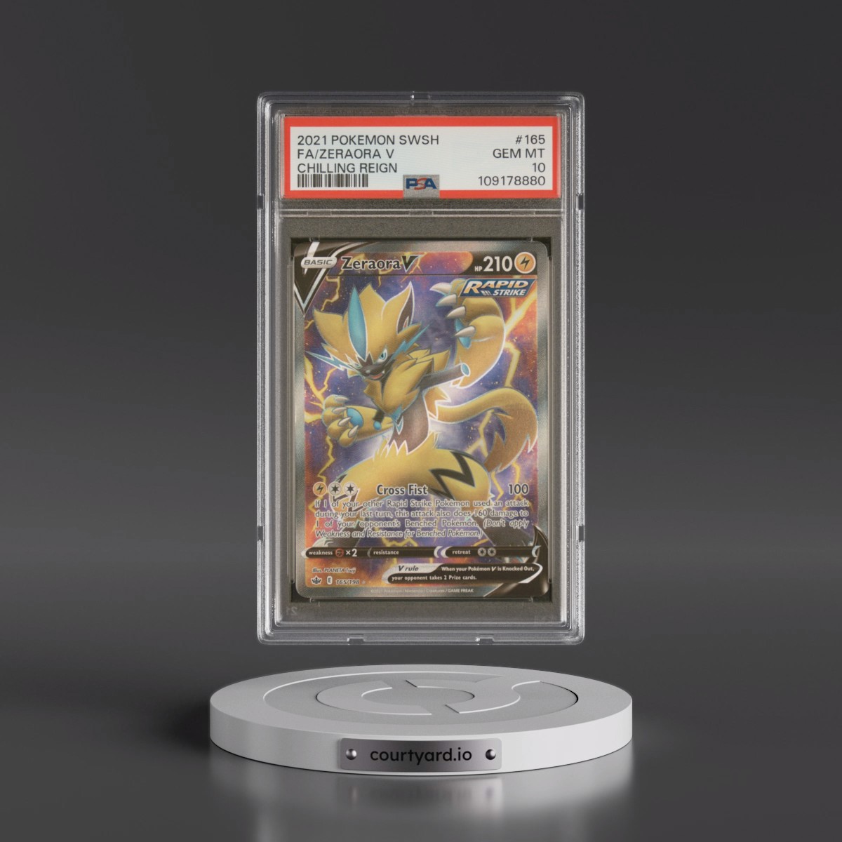 2021 Pokémon Sword & Shield Chilling Reign #165 Zeraora V - Holo Full Art (PSA 10 GEM MINT)