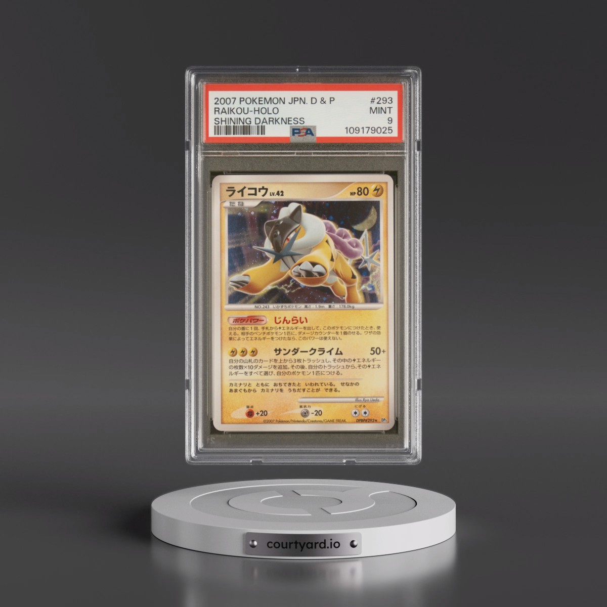 2007 Pokémon Diamond & Pearl Shining Darkness #293 Raikou - Holo (PSA 9 MINT)
