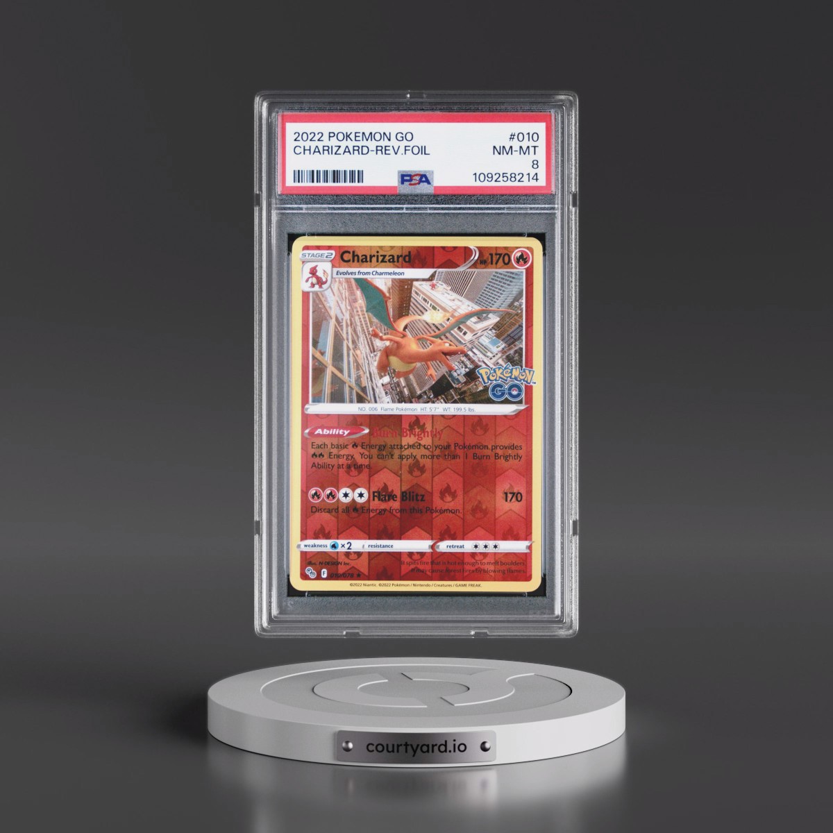 2022 Pokémon Go #010 Charizard - Reverse Foil (PSA 8 NM-MT)