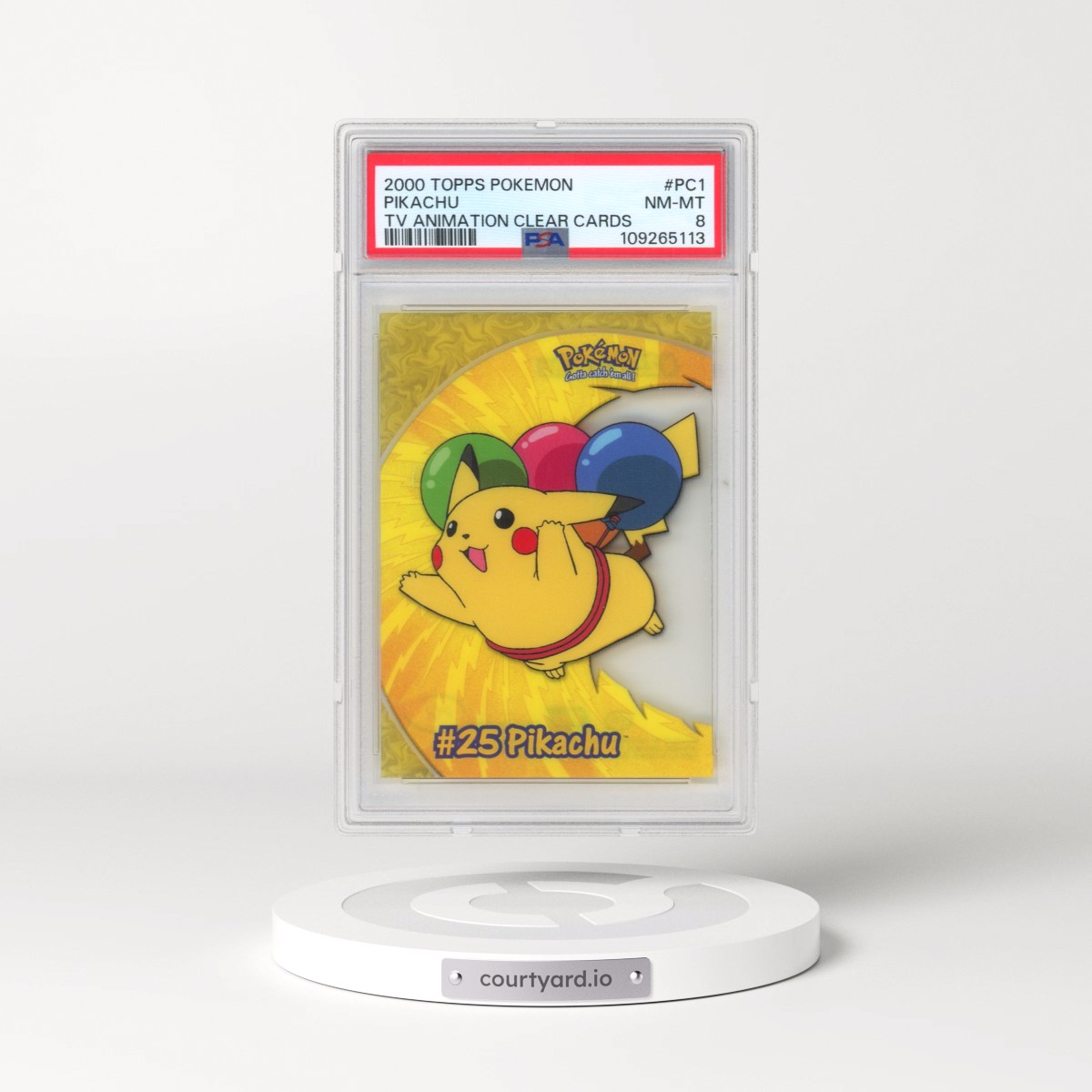 2000 Topps Pokémon TV Animation Clear Cards #PC1 Pikachu (PSA 8 NM-MT)