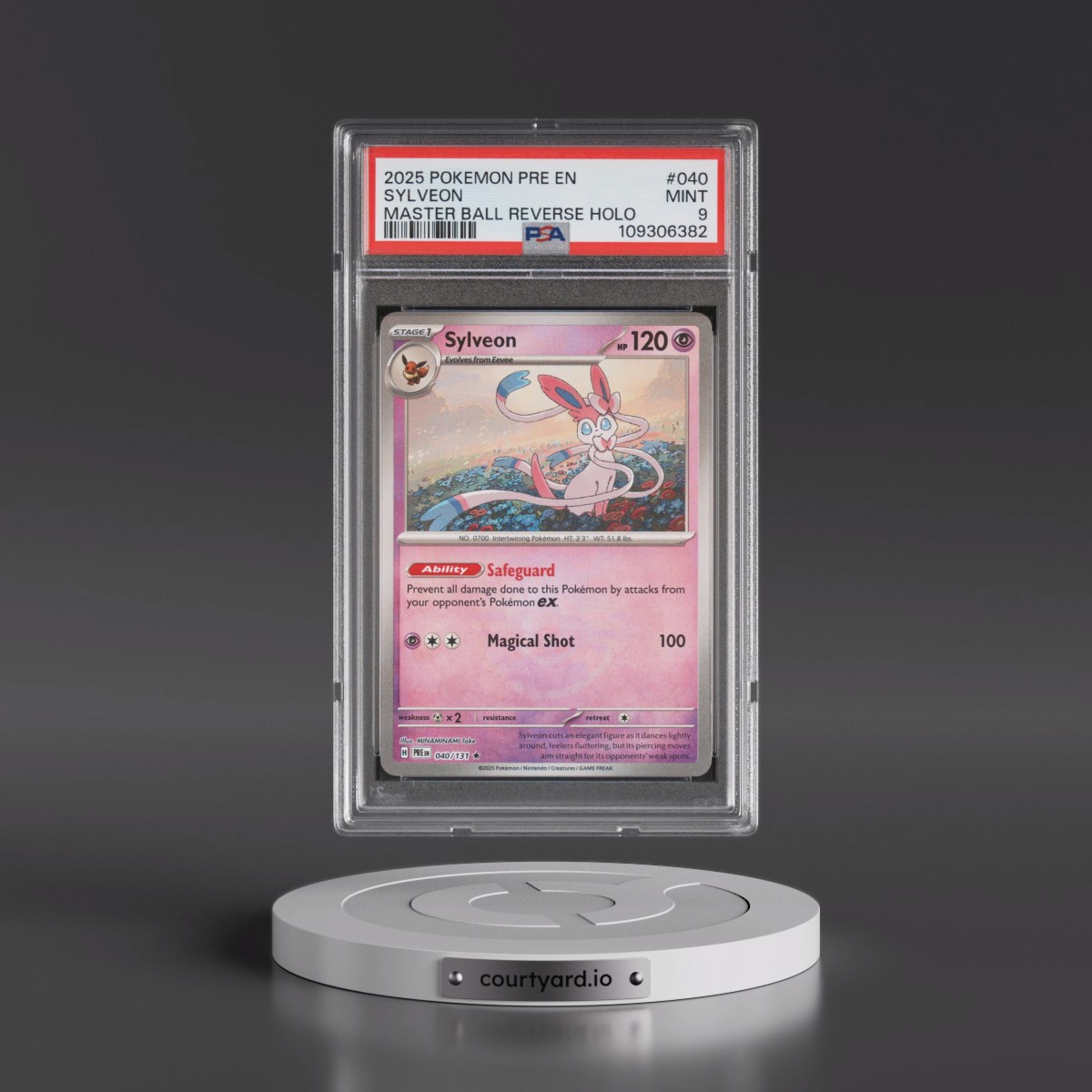 2025 Pokémon Pre EN-Prismatic Evolutions #040 Sylveon - Reverse Holo Master Ball (PSA 9 MINT)