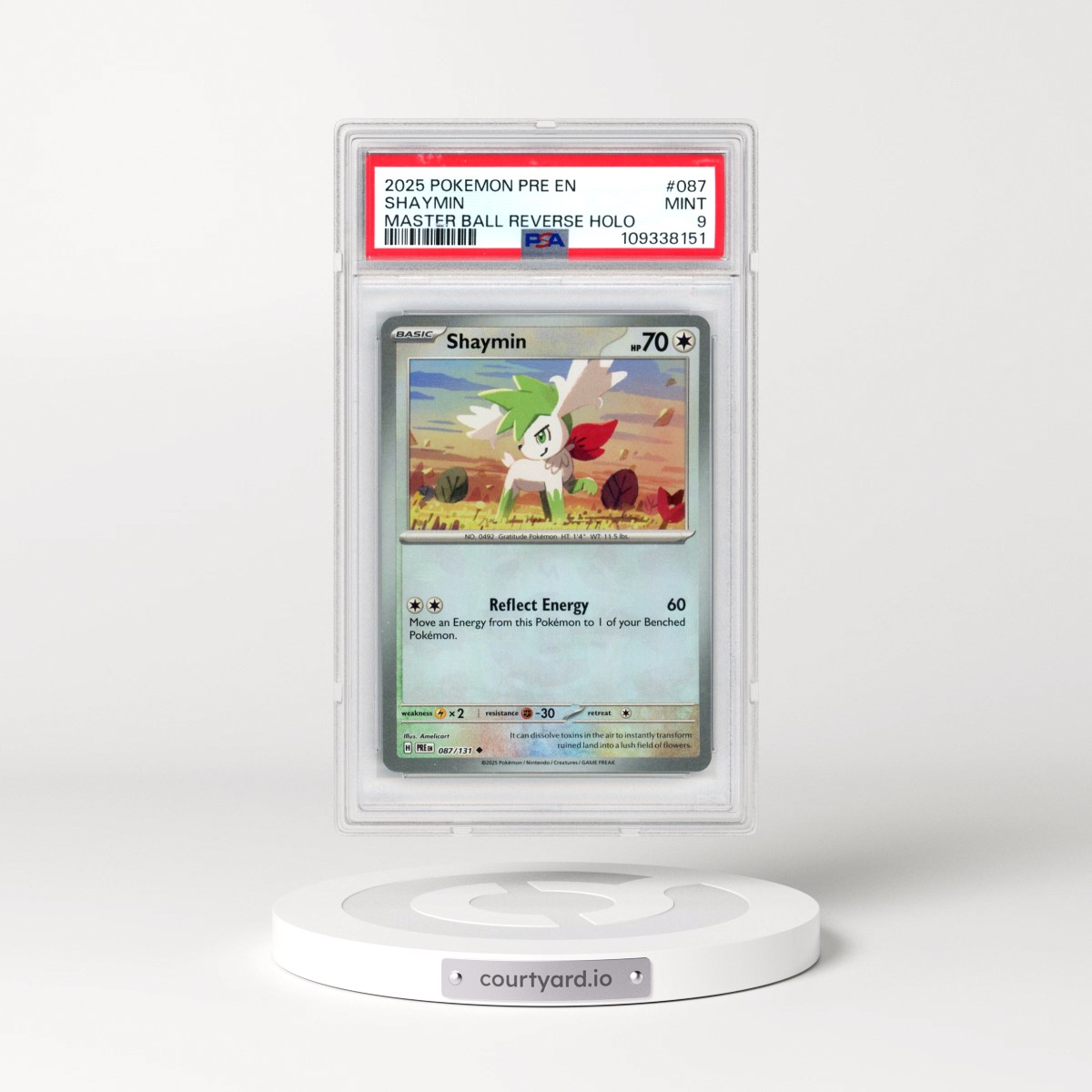 2025 Pokémon Pre EN-Prismatic Evolutions #087 Shaymin - Reverse Holo Master Ball (PSA 9 MINT)