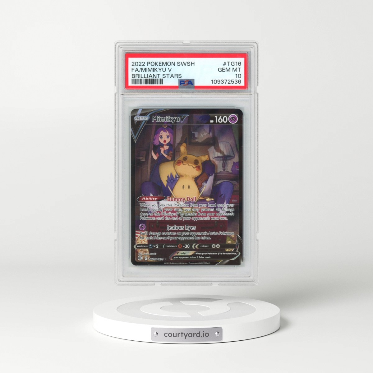 2022 Pokémon Sword & Shield Brilliant Stars #TG16 Mimikyu V - Holo Full Art (PSA 10 GEM MINT)