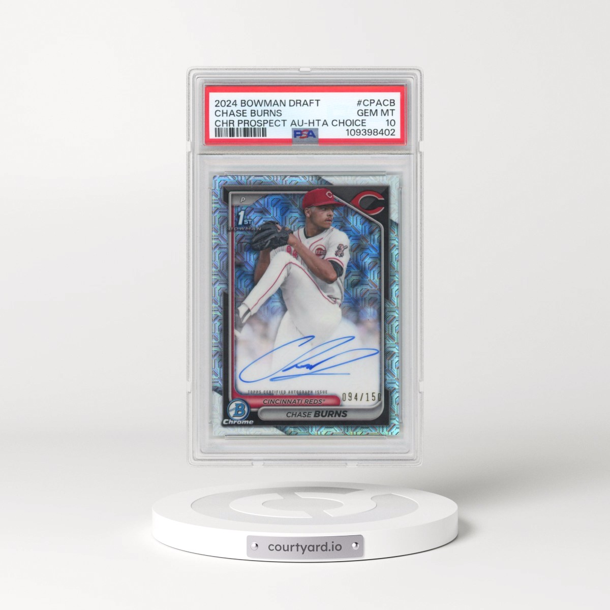 2024 Bowman Draft Chrome Prospect Autographs #CPACB Chase Burns - Hta Choice (PSA 10 GEM MINT)