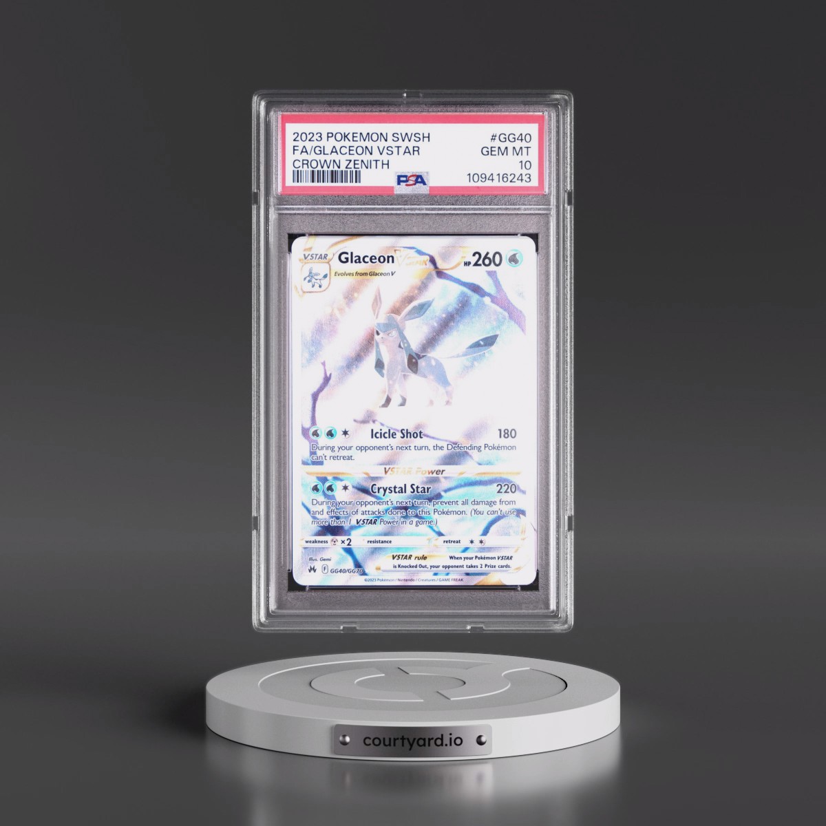 2023 Pokémon Sword and Shield Crown Zenith #GG40 Glaceon Vstar - Full Art (PSA 10 GEM MINT)