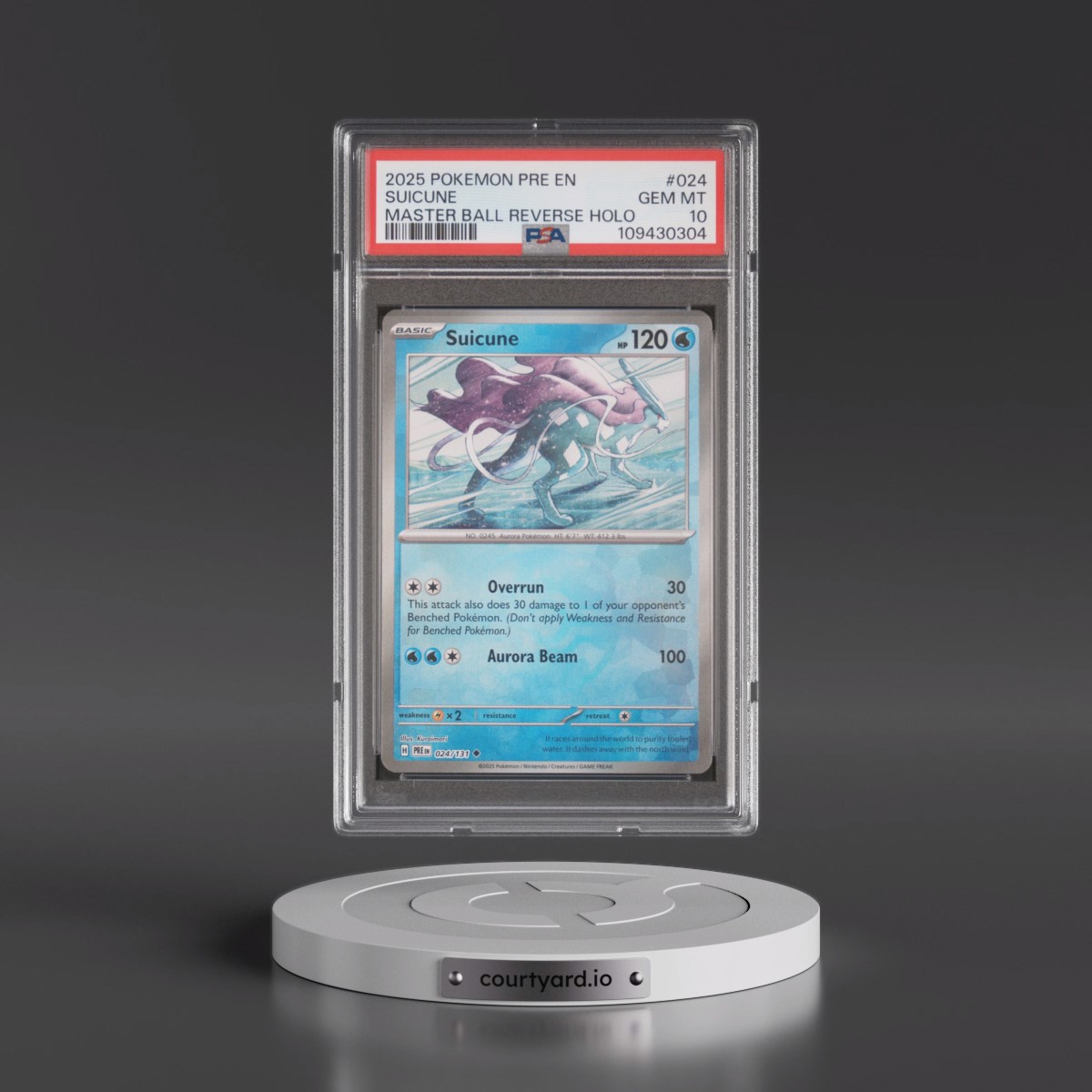 2025 Pokémon Pre EN-Prismatic Evolutions #024 Suicune - Reverse Holo Master Ball (PSA 10 GEM MINT)
