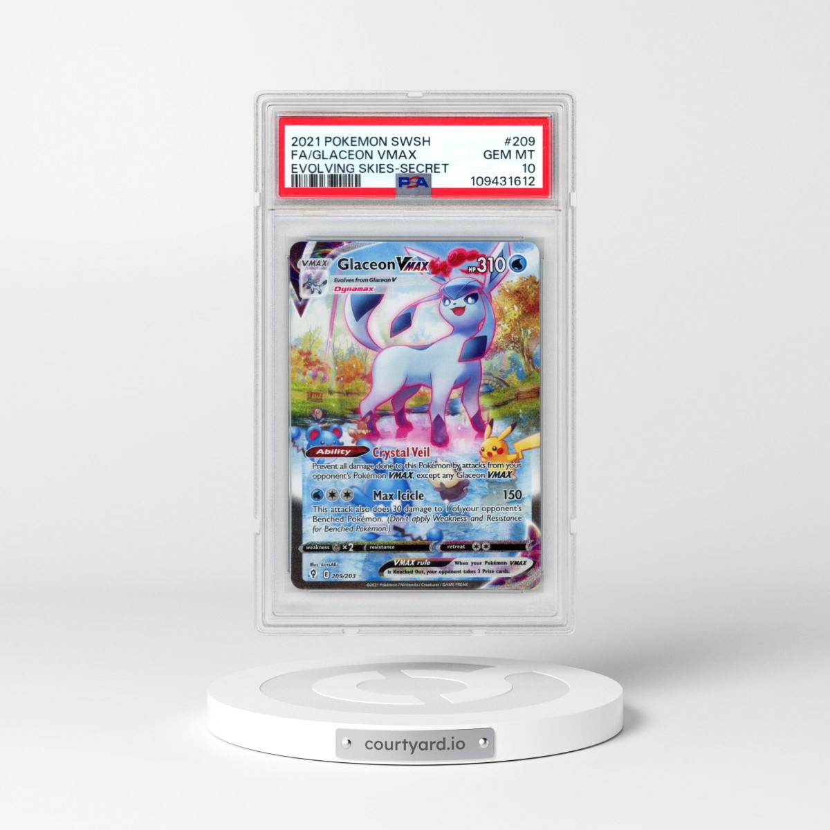 2021 Pokémon Sword & Shield Evolving Skies #209 Glaceon Vmax - Full Art Secret (PSA 10 GEM MINT)