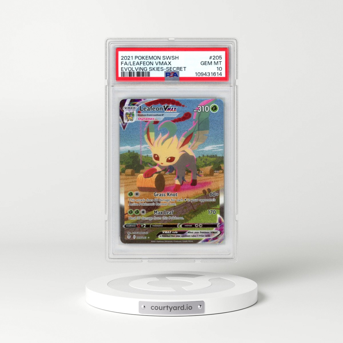 2021 Pokémon Sword & Shield Evolving Skies #205 Leafeon Vmax - Full Art Secret (PSA 10 GEM MINT)