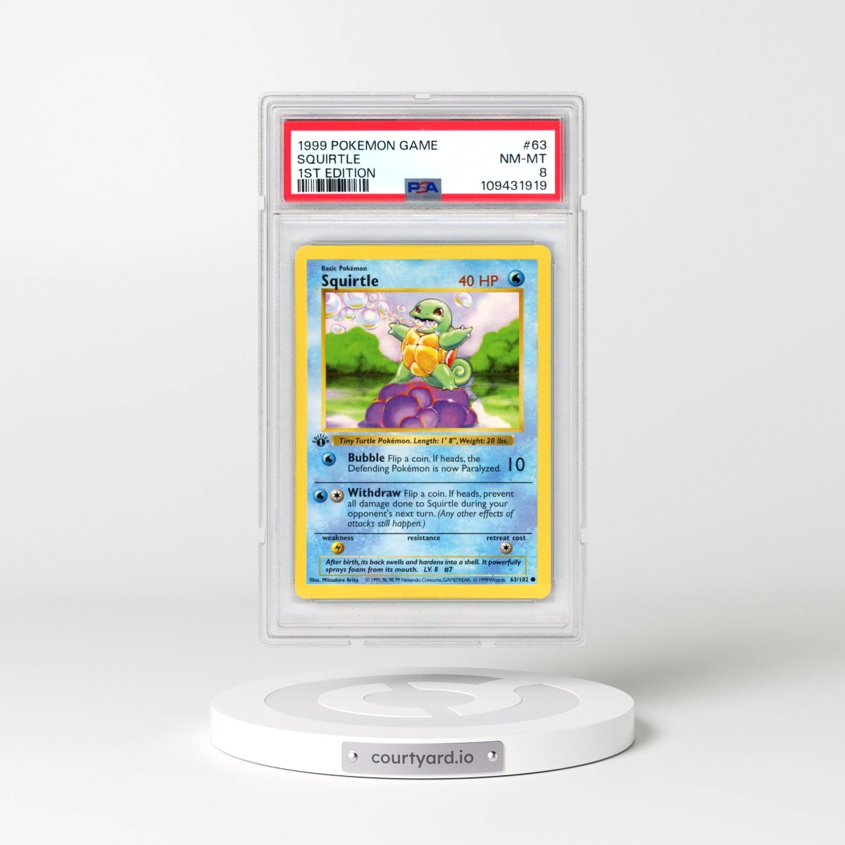 1999 Pokémon Game #63 Squirtle - 1st Edition (PSA 8 NM-MT)