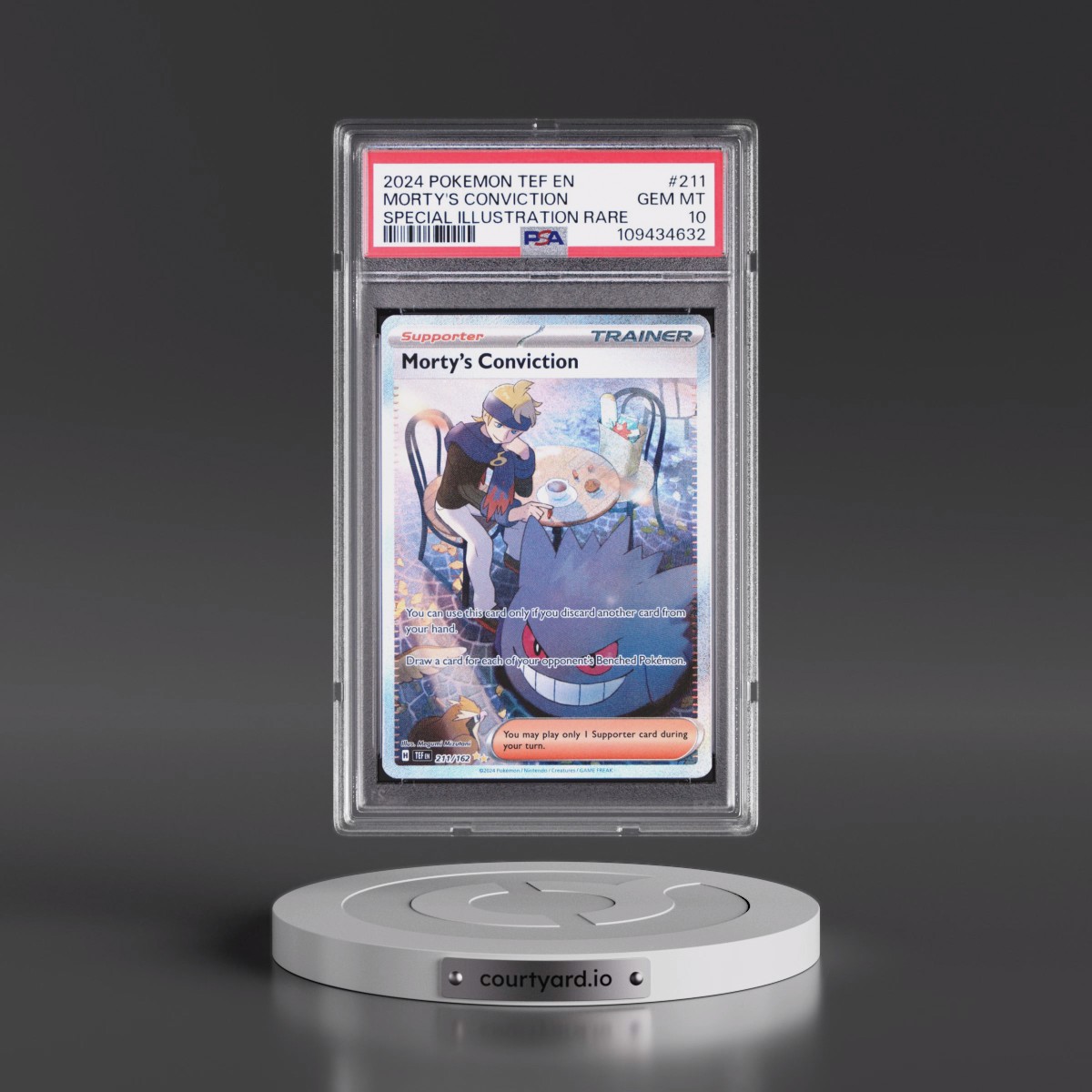 2024 Pokémon Tef EN-Temporal Forces #211 Morty's Conviction - Special Illustration Rare (PSA 10 GEM MINT)
