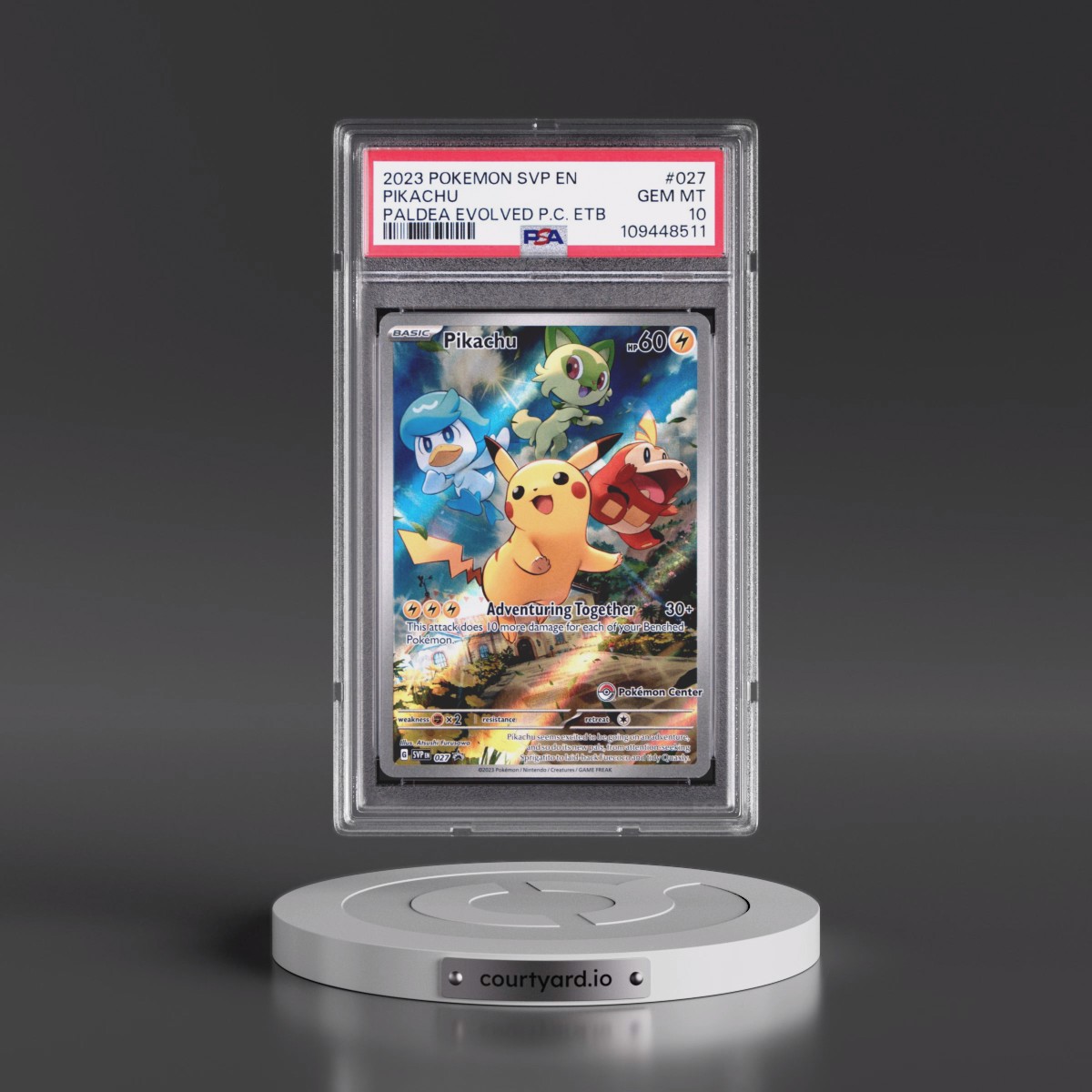 2023 Pokémon Svp EN-SV Black Star Promo #027 Pikachu - Paldea Evolved Pokemon Center Elite Trainer Box (PSA 10 GEM MINT)
