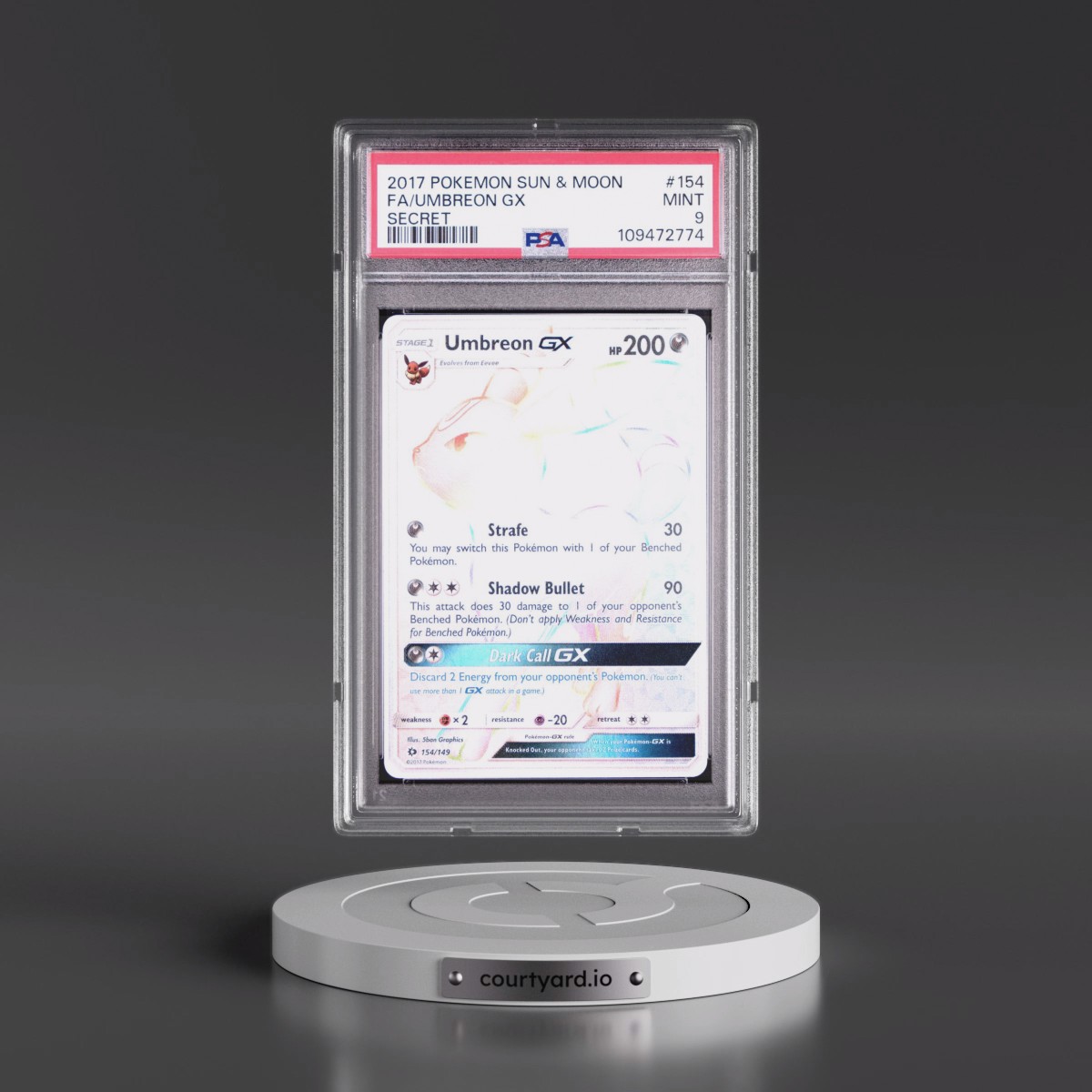 2017 Pokémon Sun & Moon #154 Umbreon GX - Holo Full Art Secret (PSA 9 MINT)