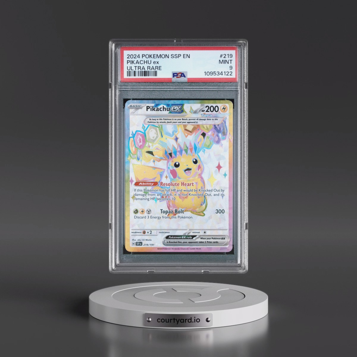 2024 Pokémon Ssp EN-Surging Sparks #219 Pikachu EX - Holo Ultra Rare (PSA 9 MINT)