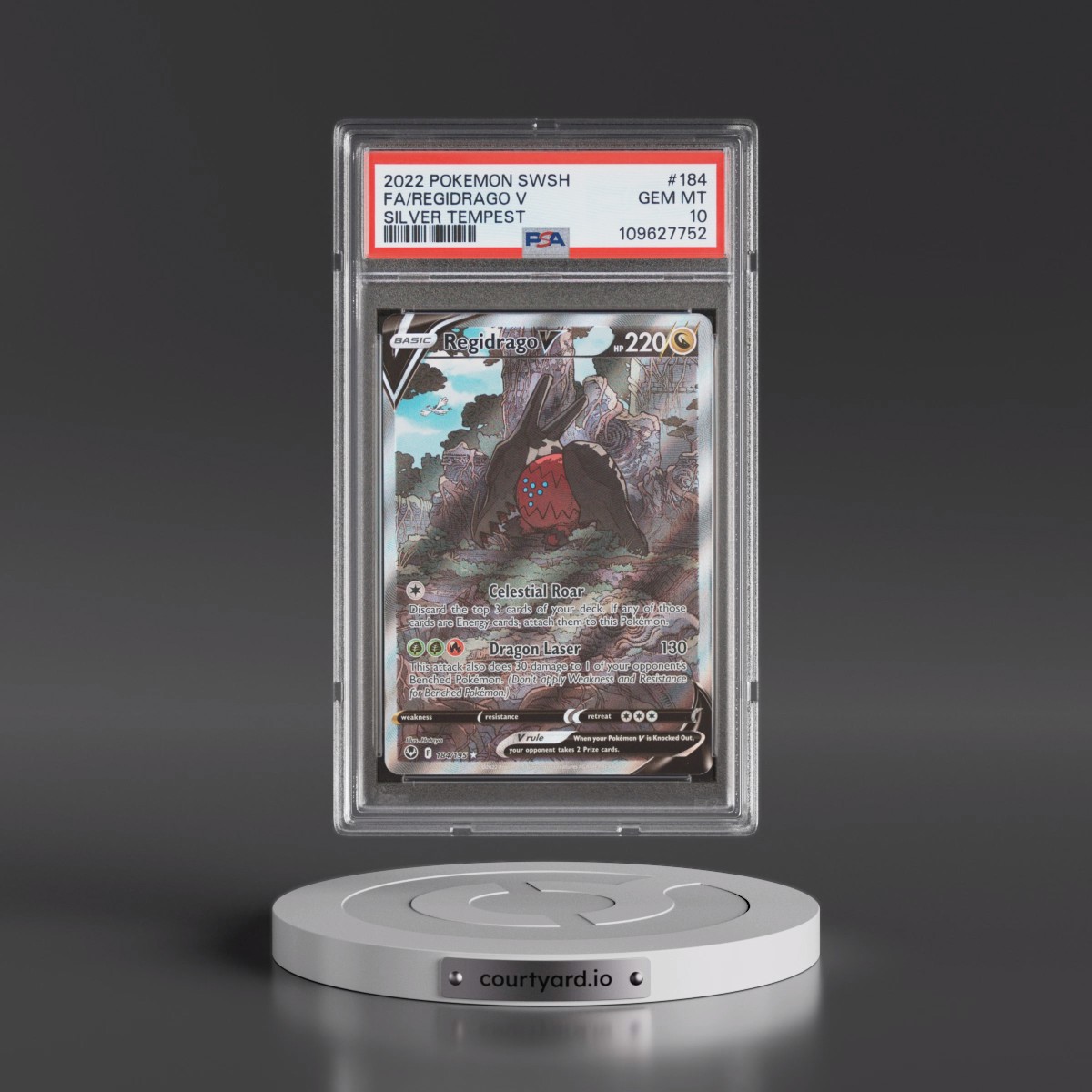 2022 Pokémon Sword & Shield Silver Tempest #184 Regidrago V - Holo Full Art (PSA 10 GEM MINT)