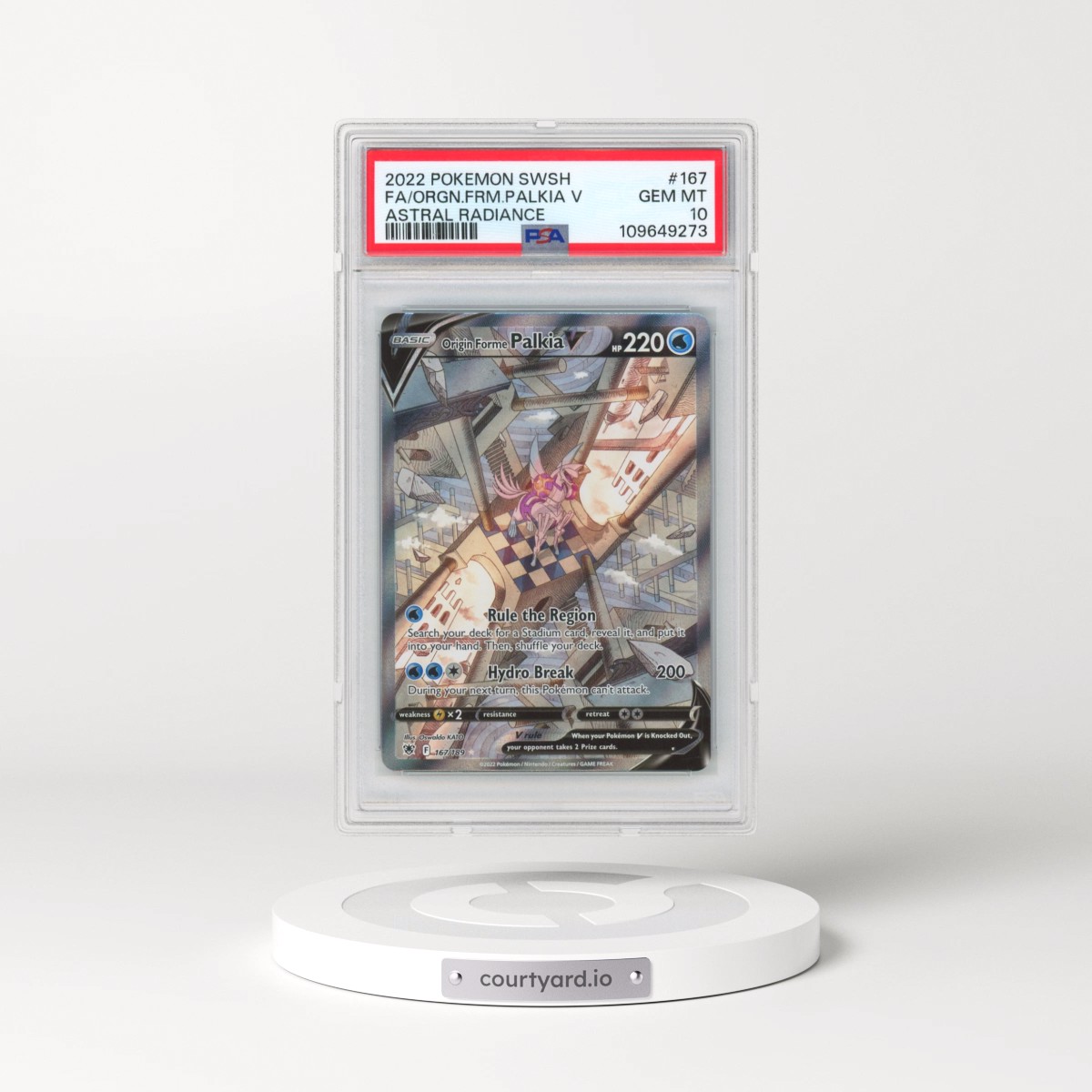 2022 Pokémon Sword & Shield Astral Radiance #167 Origin Forme Palkia V - Holo Full Art (PSA 10 GEM MINT)