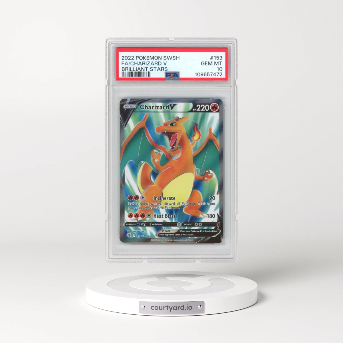 2022 Pokémon Sword & Shield Brilliant Stars #153 Charizard V - Holo Full Art (PSA 10 GEM MINT)