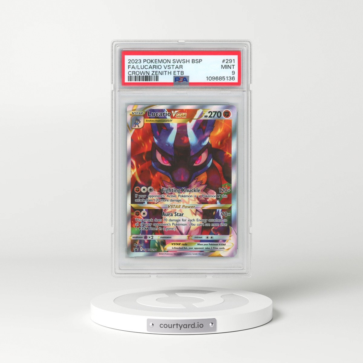 2023 Pokémon Swsh Black Star Promo #291 Lucario Vstar - Full Art Crown Zenith Elite Trainer Box (PSA 9 MINT)