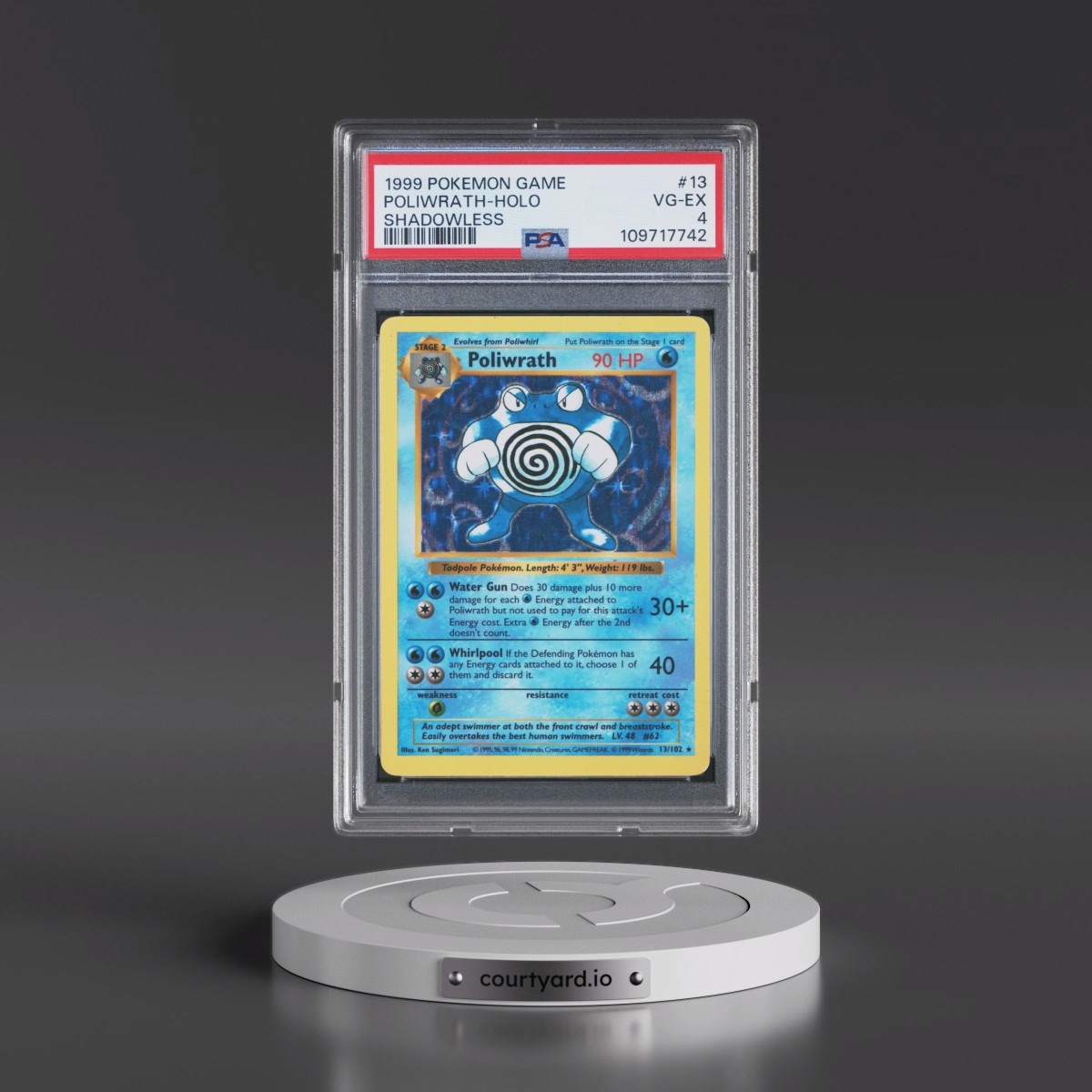 1999 Pokémon Game #13 Poliwrath - Holo Shadowless (PSA 4 VG-EX)