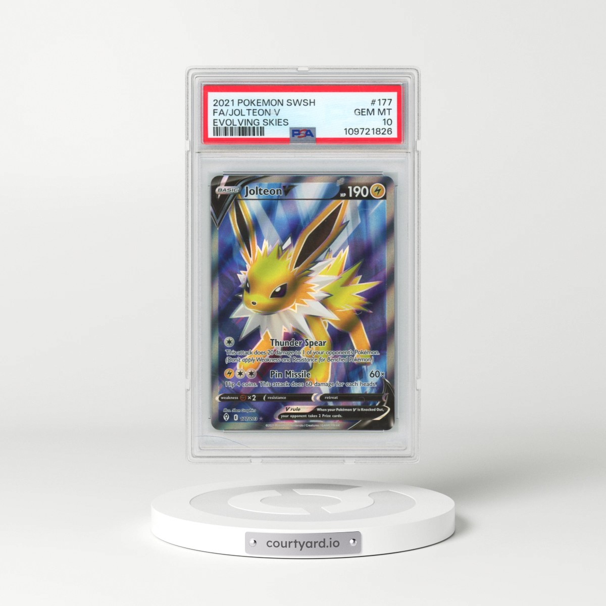 2021 Pokémon Sword & Shield Evolving Skies #177 Jolteon V - Holo Full Art (PSA 10 GEM MINT)