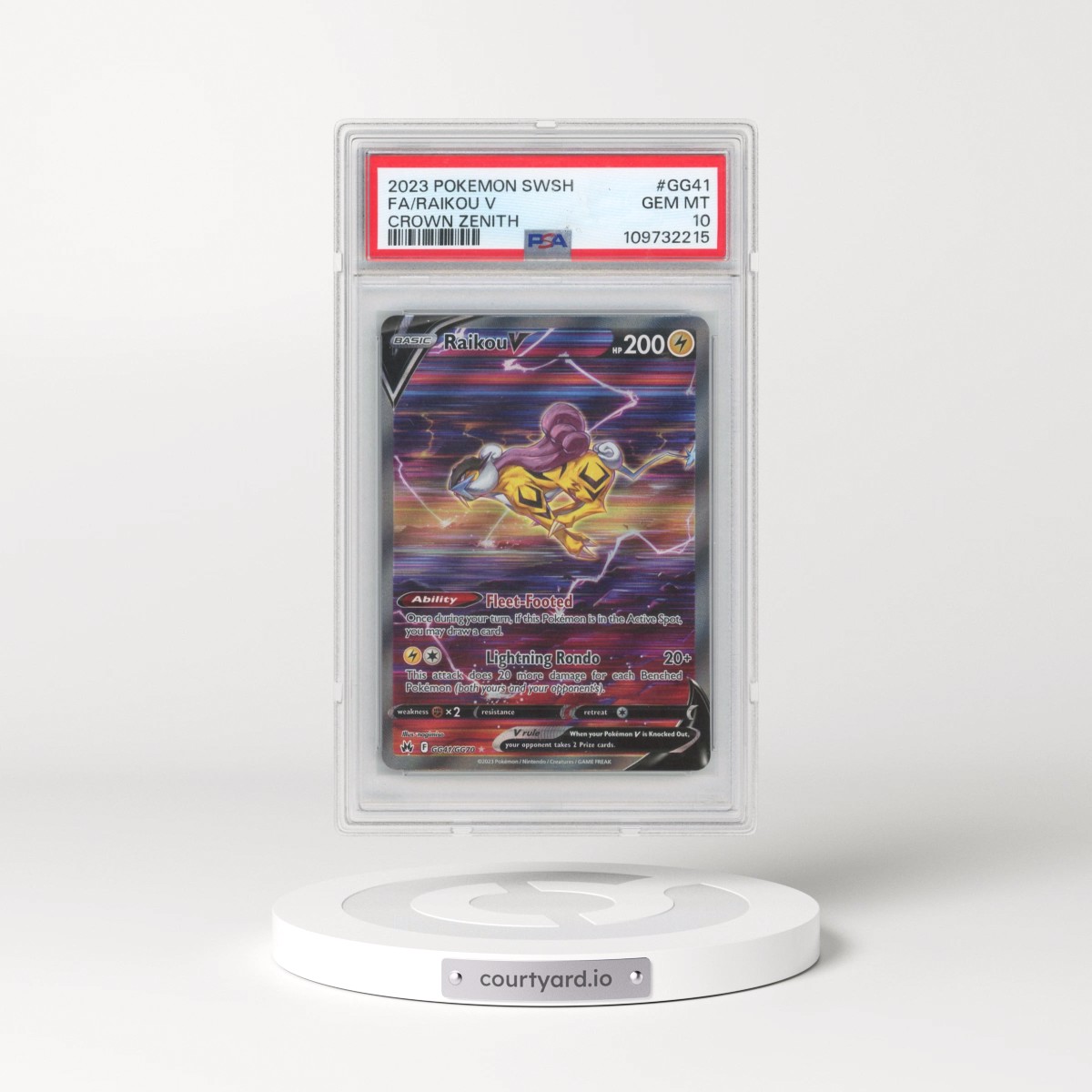 2023 Pokémon Sword and Shield Crown Zenith #GG41 Raikou V - Holo Full Art (PSA 10 GEM MINT)