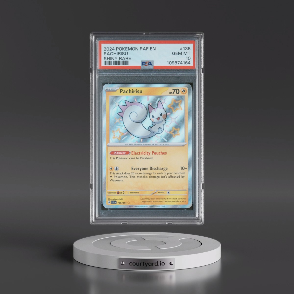 2024 Pokémon Paf EN-Paldean Fates #138 Pachirisu - Shiny Rare (PSA 10 GEM MINT)