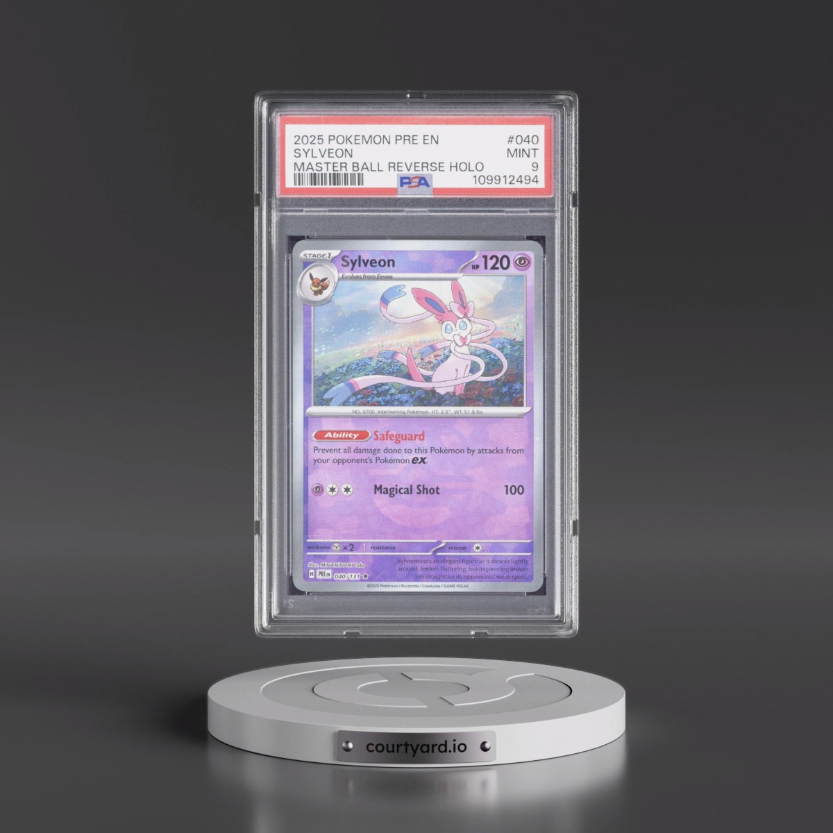 2025 Pokémon Pre EN-Prismatic Evolutions #040 Sylveon - Reverse Holo Master Ball (PSA 9 MINT)