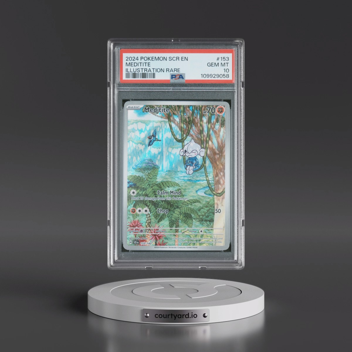 2024 Pokémon Scr EN-Stellar Crown #153 Meditite - Illustration Rare (PSA 10 GEM MINT)