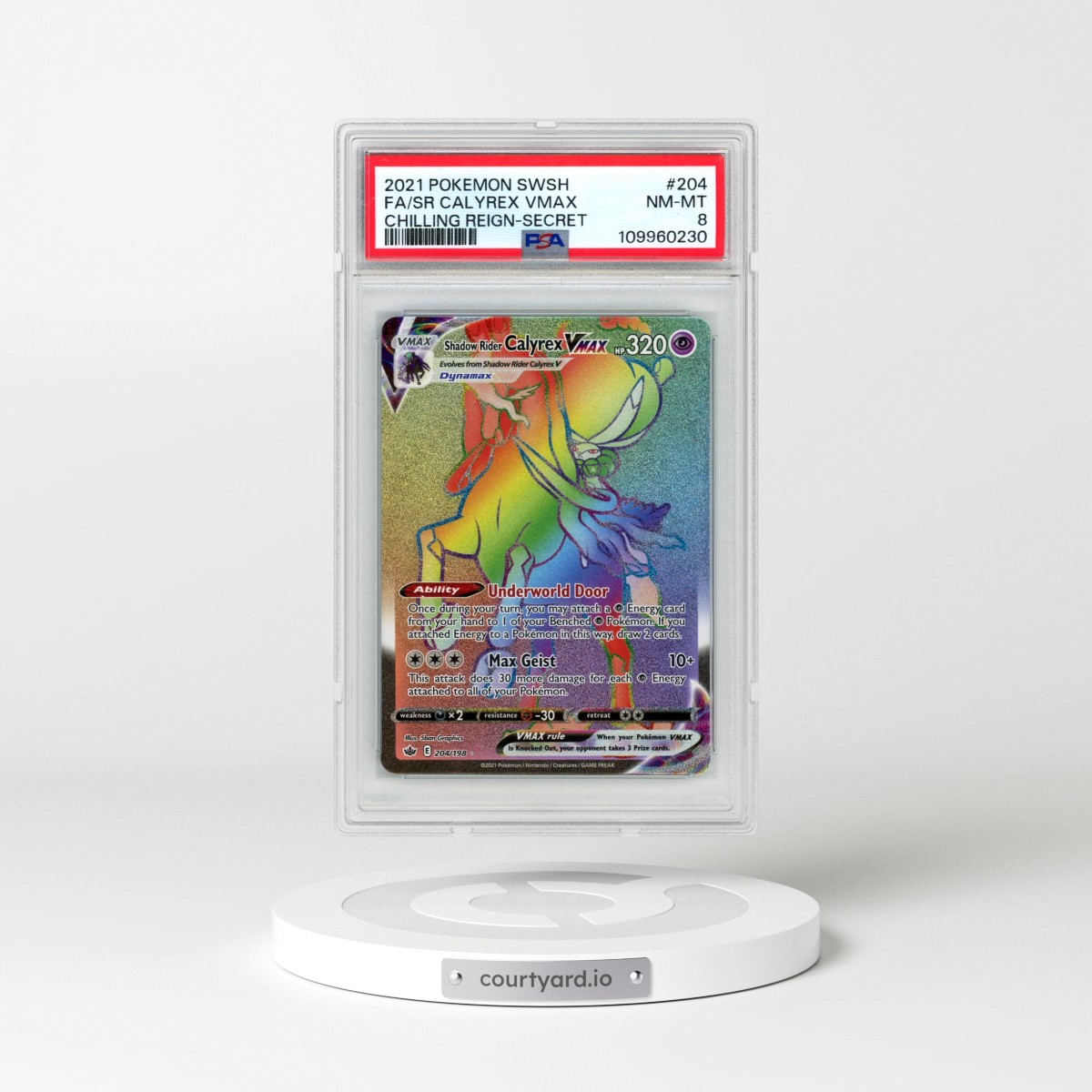 2021 Pokémon Sword & Shield Chilling Reign #204 Shadow Rider Calyrex Vmax - Full Art Secret (PSA 8 NM-MT)