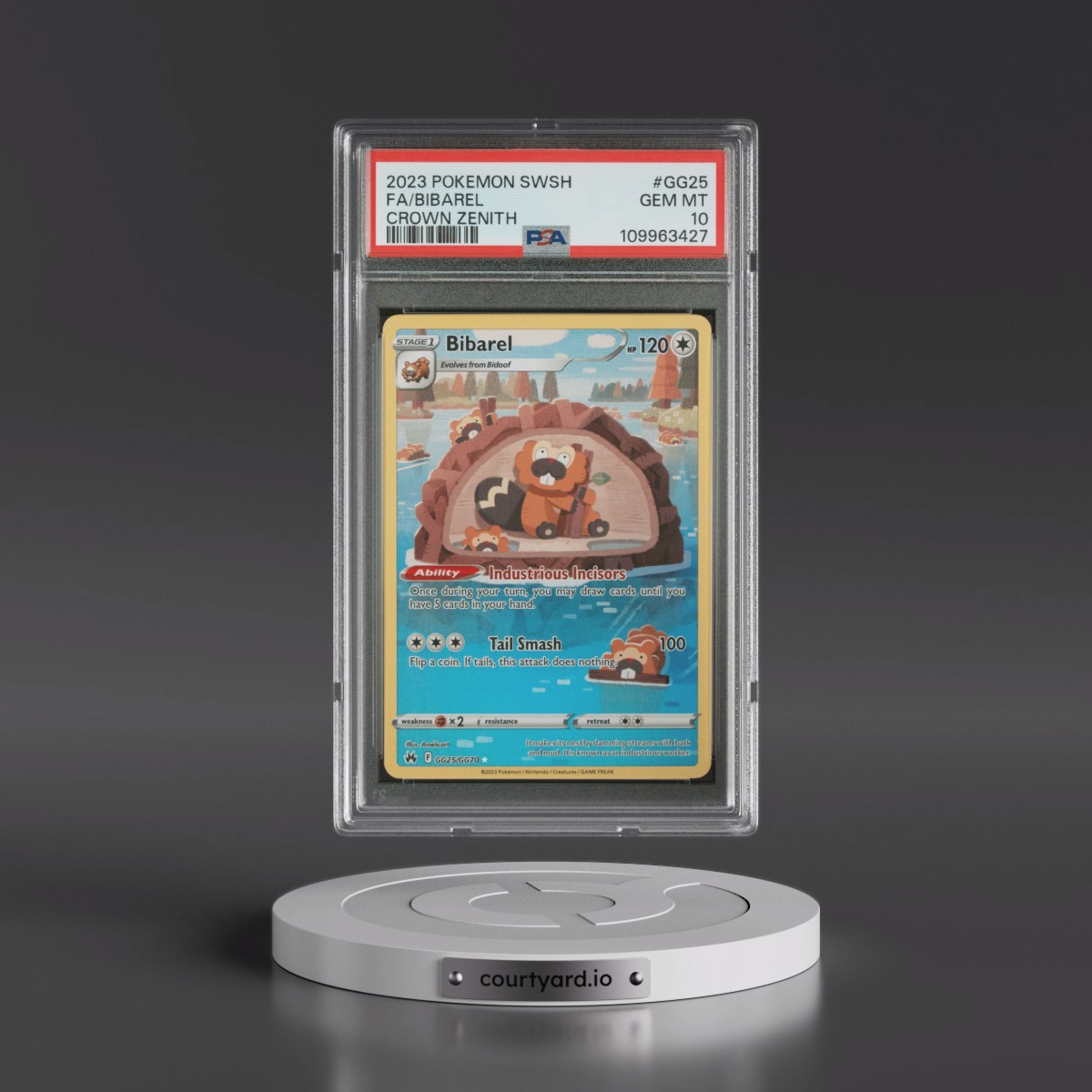 2023 Pokémon Sword and Shield Crown Zenith #GG25 Bibarel - Full Art (PSA 10 GEM MINT)