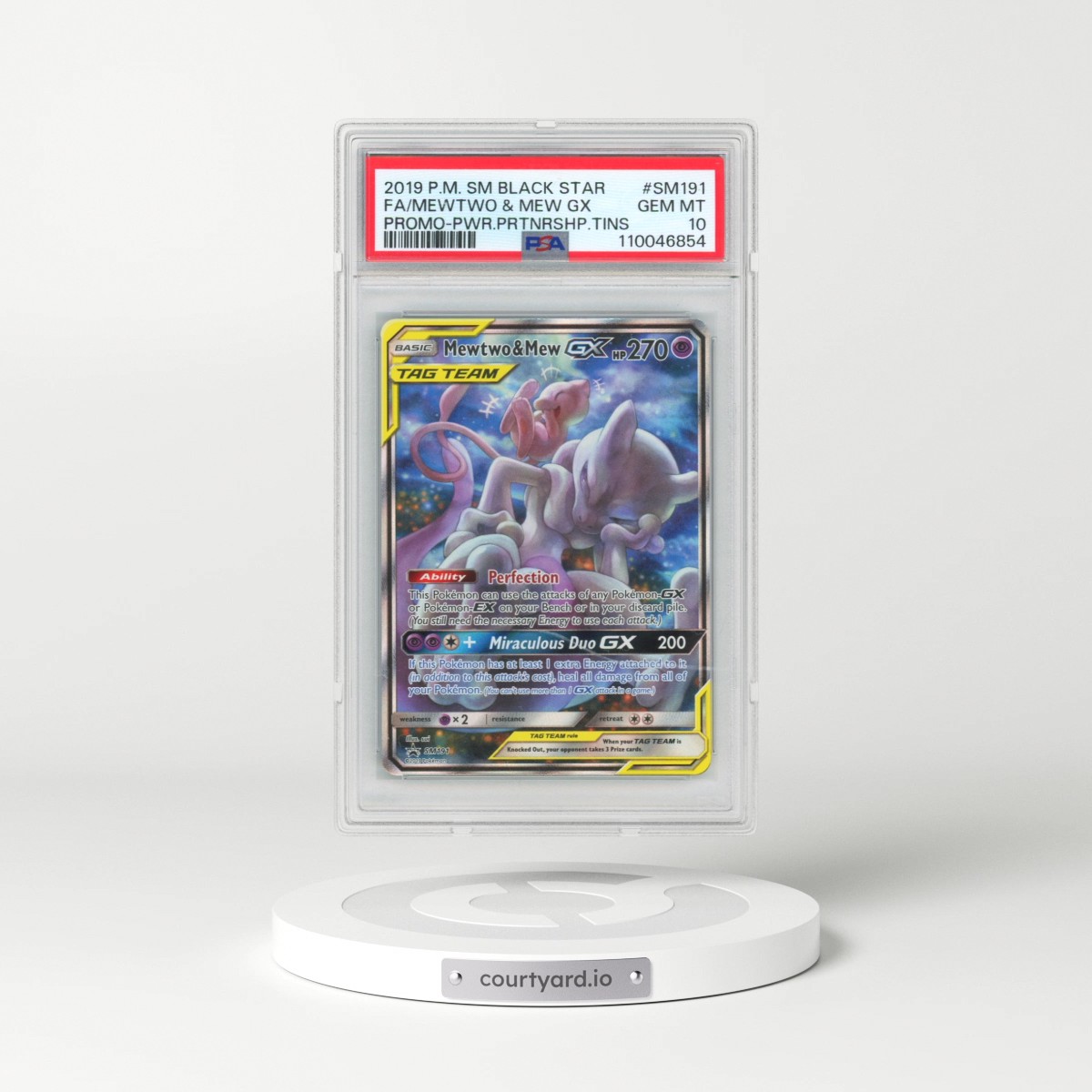 2019 Pokémon SM Black Star Promo #SM191 Mewtwo & Mew GX - Holo Full Art Power Partnership Tins (PSA 10 GEM MINT)