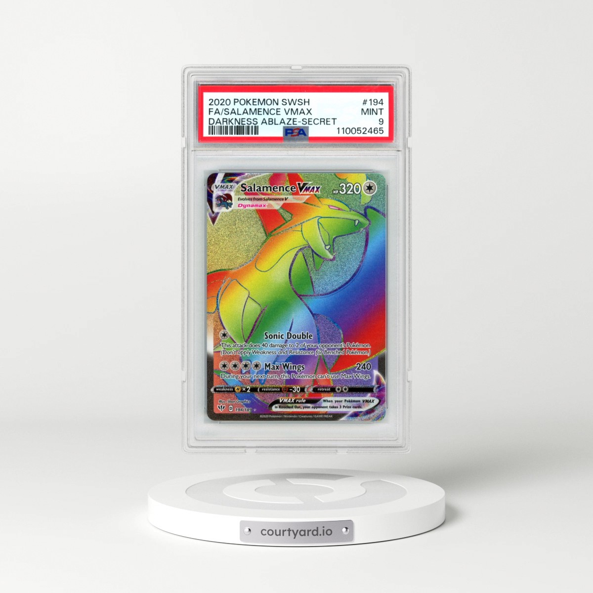 2020 Pokémon Sword & Shield Darkness Ablaze #194 Salamence Vmax - Full Art Secret (PSA 9 MINT)