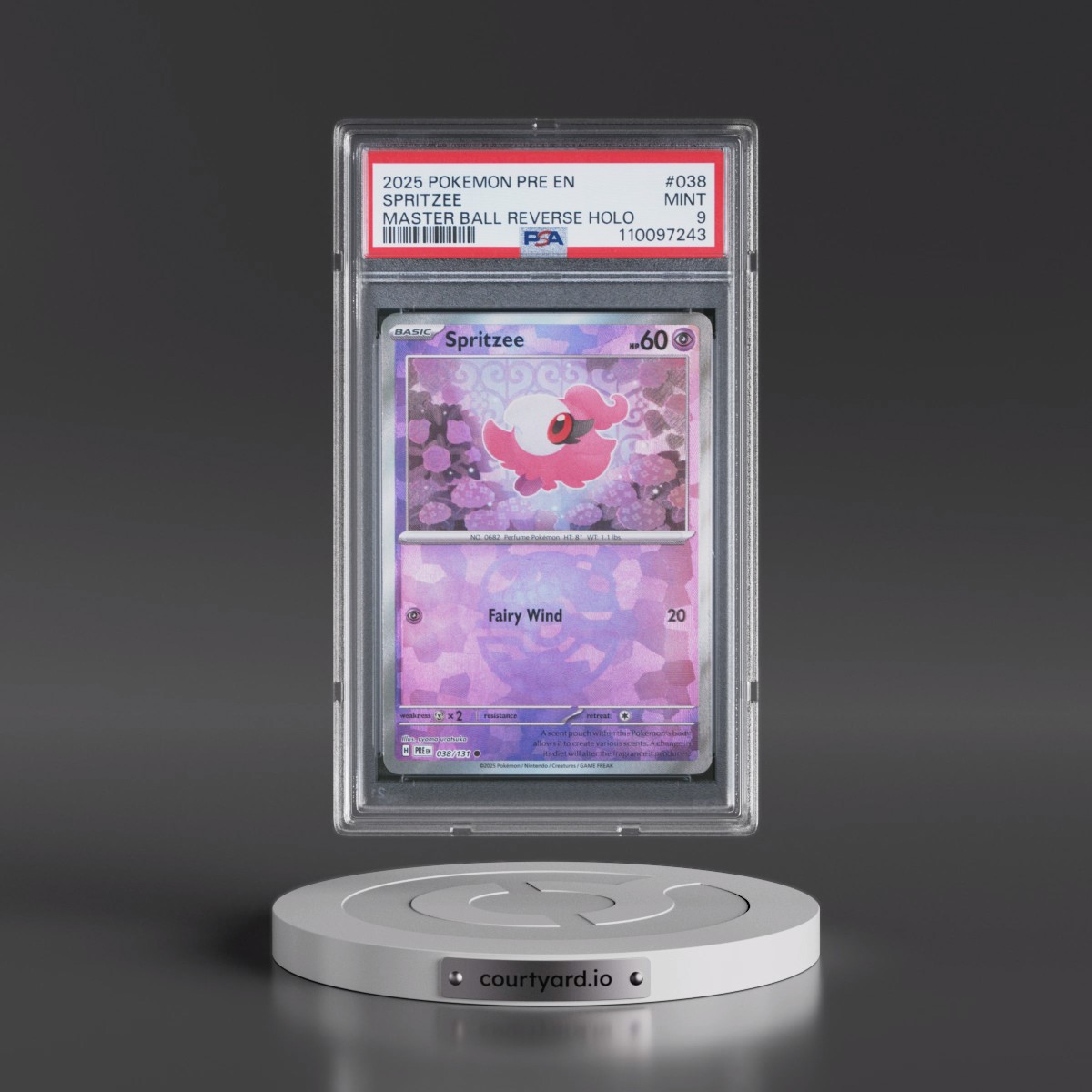 2025 Pokémon Pre EN-Prismatic Evolutions #038 Spritzee - Reverse Holo Master Ball (PSA 9 MINT)