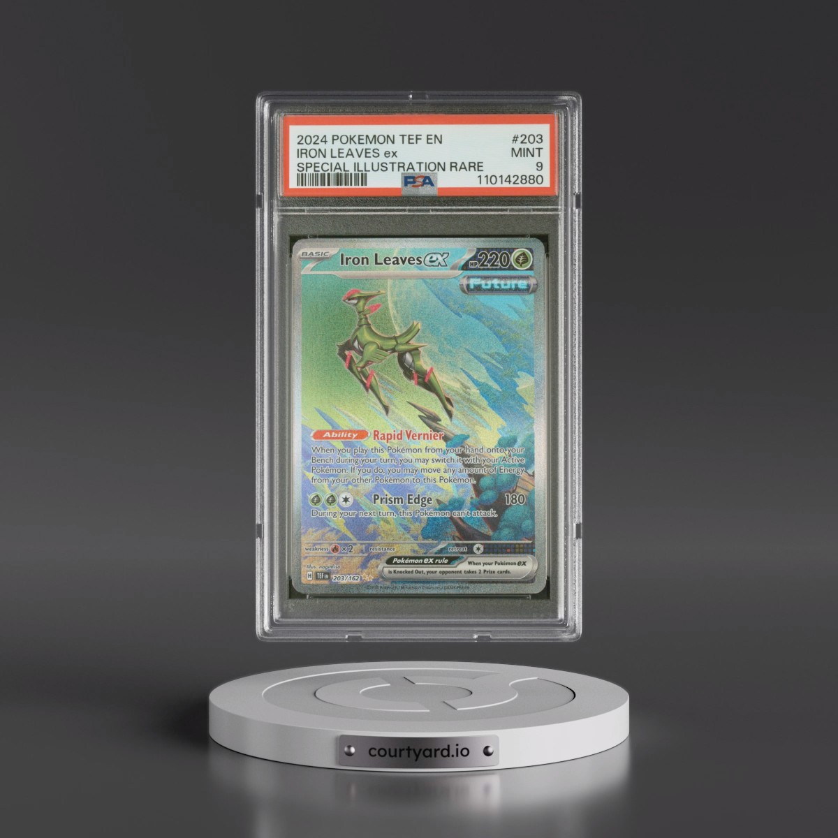 2024 Pokémon Tef EN-Temporal Forces #203 Iron Leaves EX - Holo Special Illustration Rare (PSA 9 MINT)